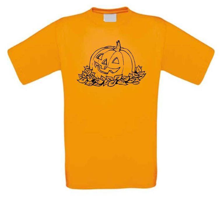 pompoen met herfstblaadjes halloween t-shirt korte mouw