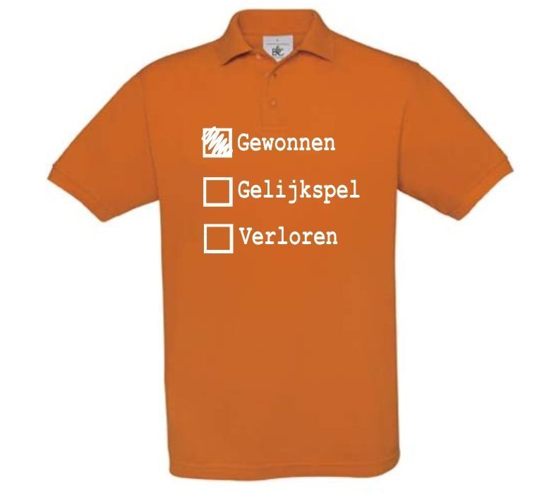 gewonnen gelijkspel verloren polo oranje korte mouw