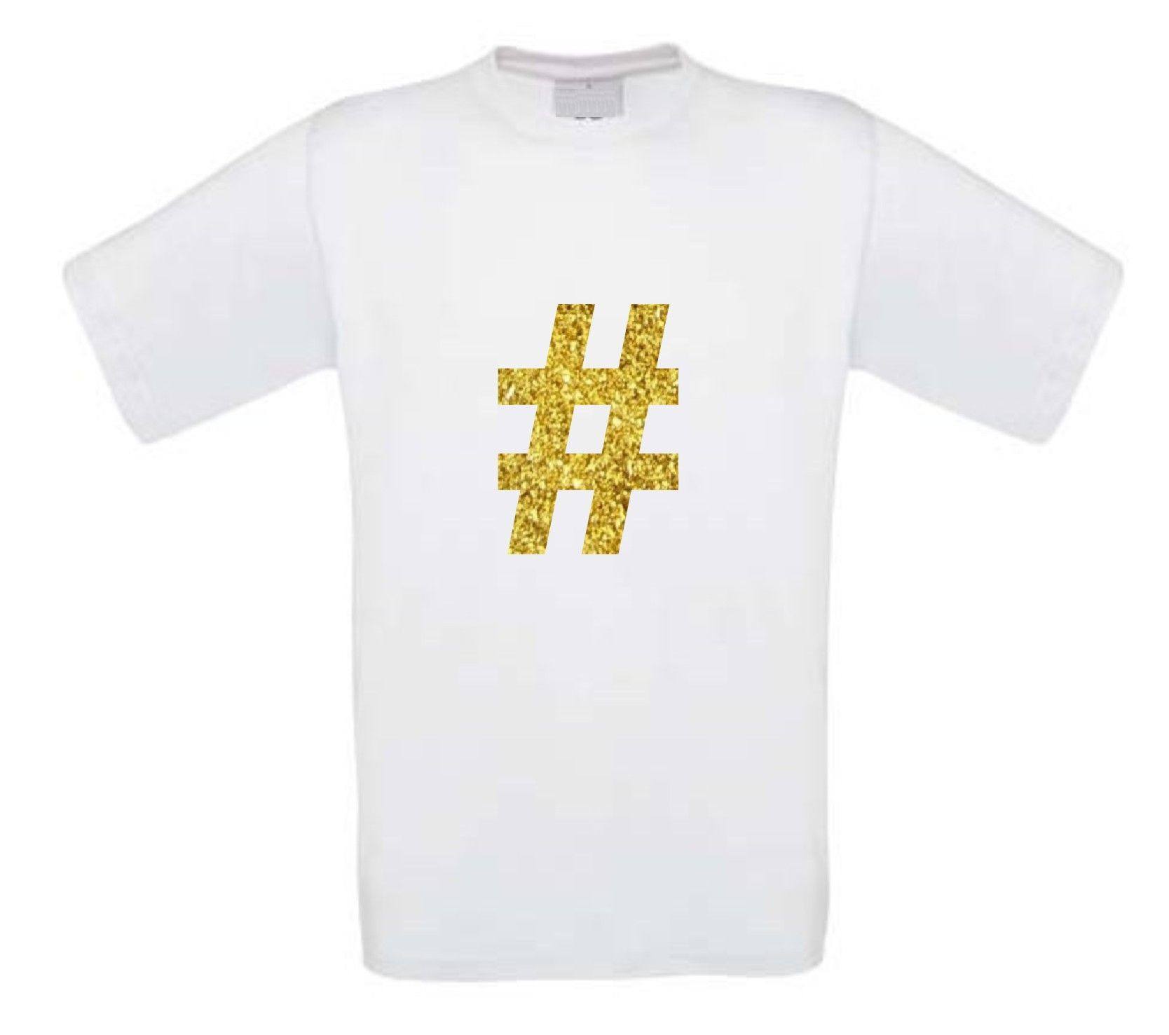 glitter goud hashtag t-shirt korte mouw