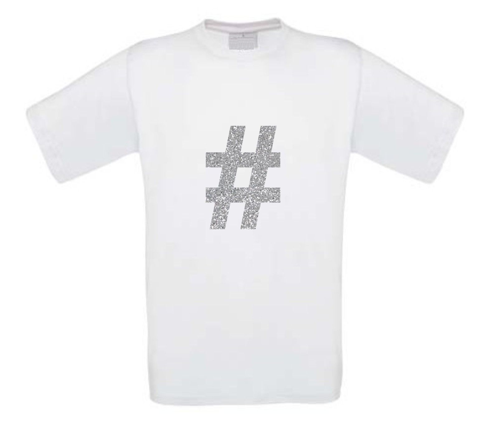 glitter zilver hashtag t-shirt korte mouw