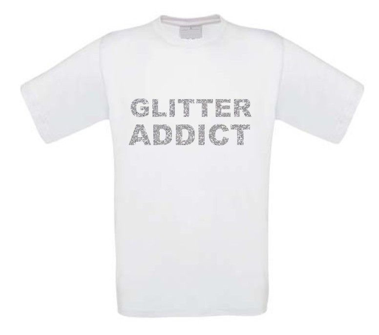 glitter addict met zilver glitters t-shirt korte mouw