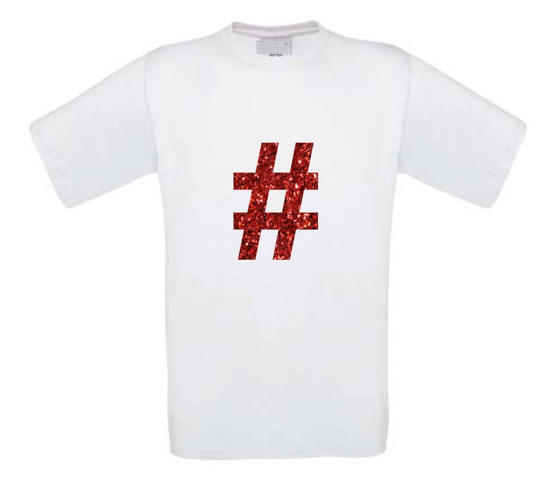glitter rood hashtag t-shirt korte mouw