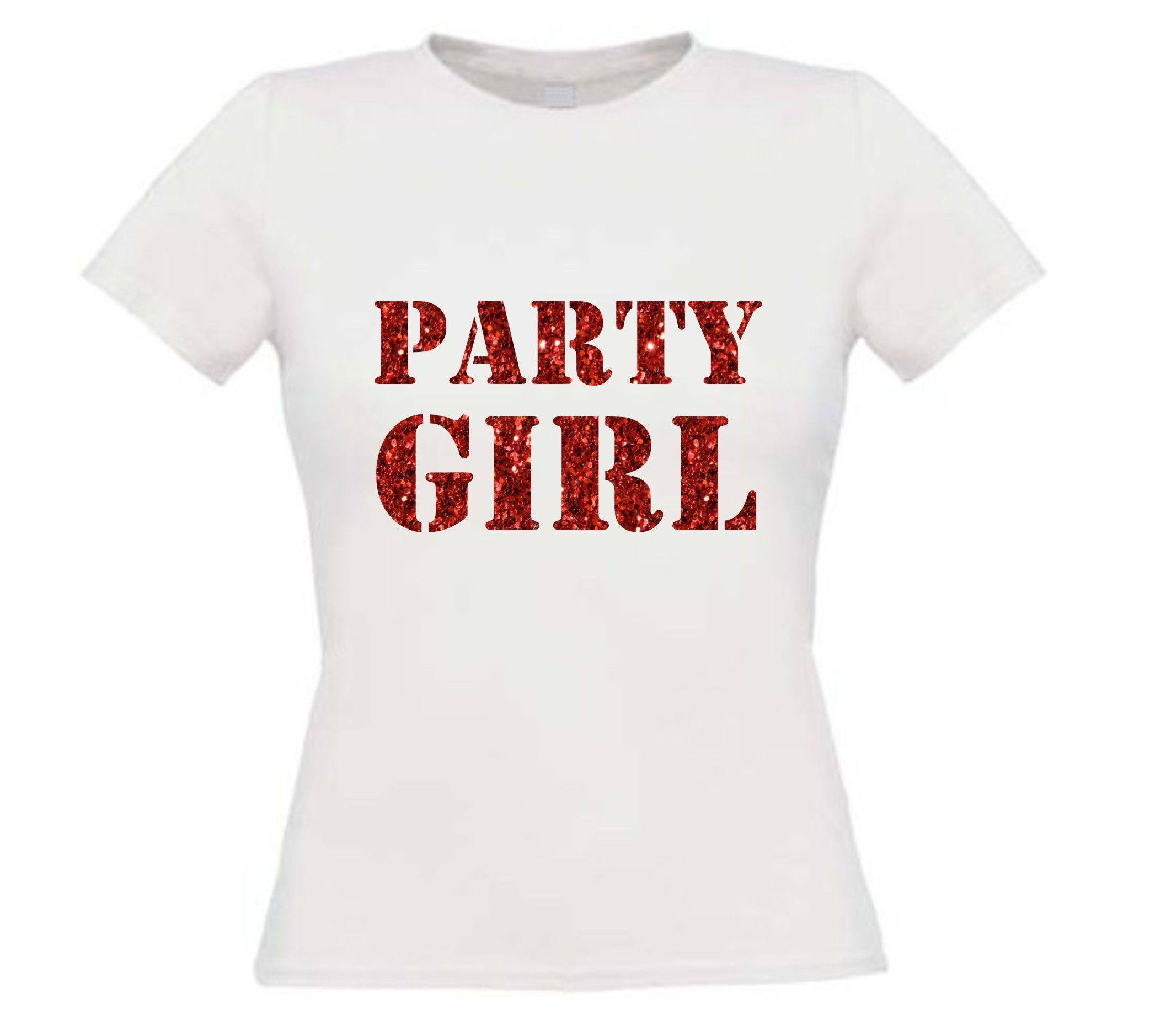 glitter rood party girl t-shirt korte mouw