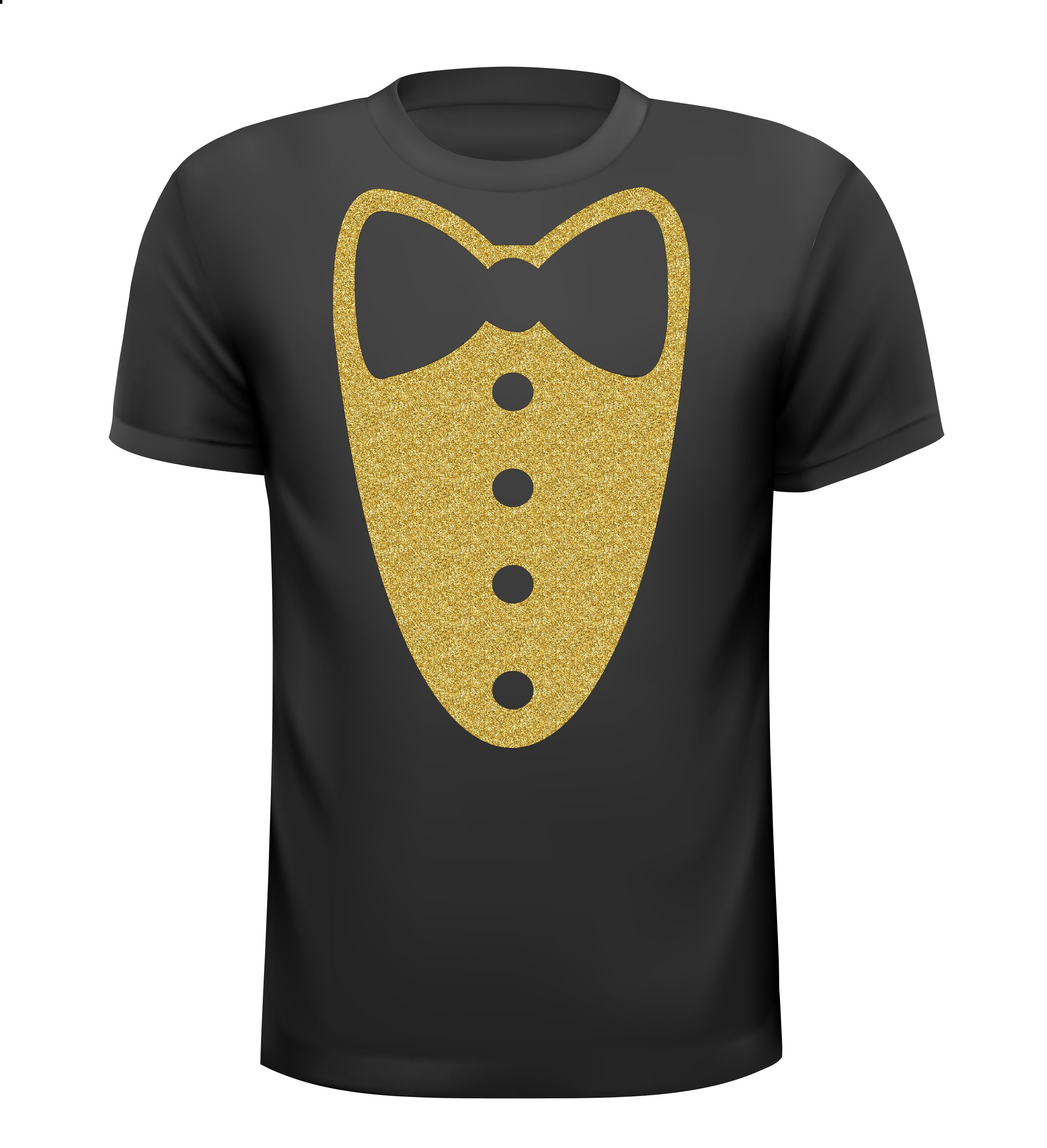 Shirtje smoking opdruk in het glitter goud