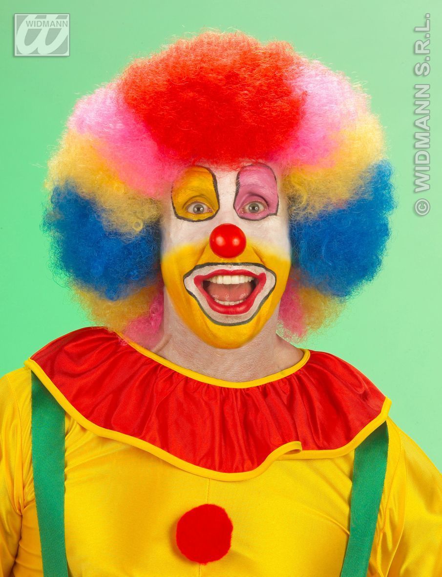 Clowns pruik jimmy meerkleurig extra krullend