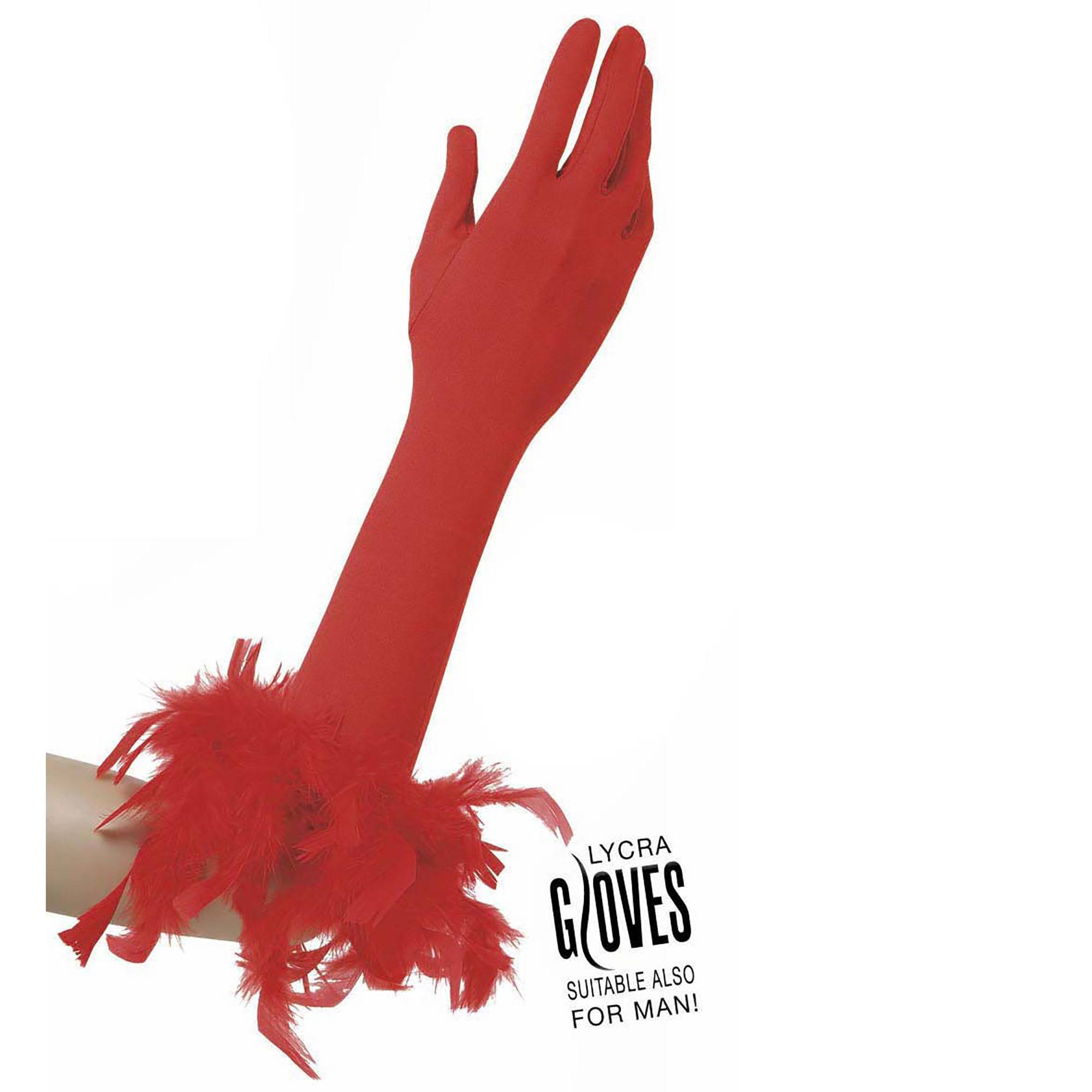 Handschoenen met veren rood 37cm