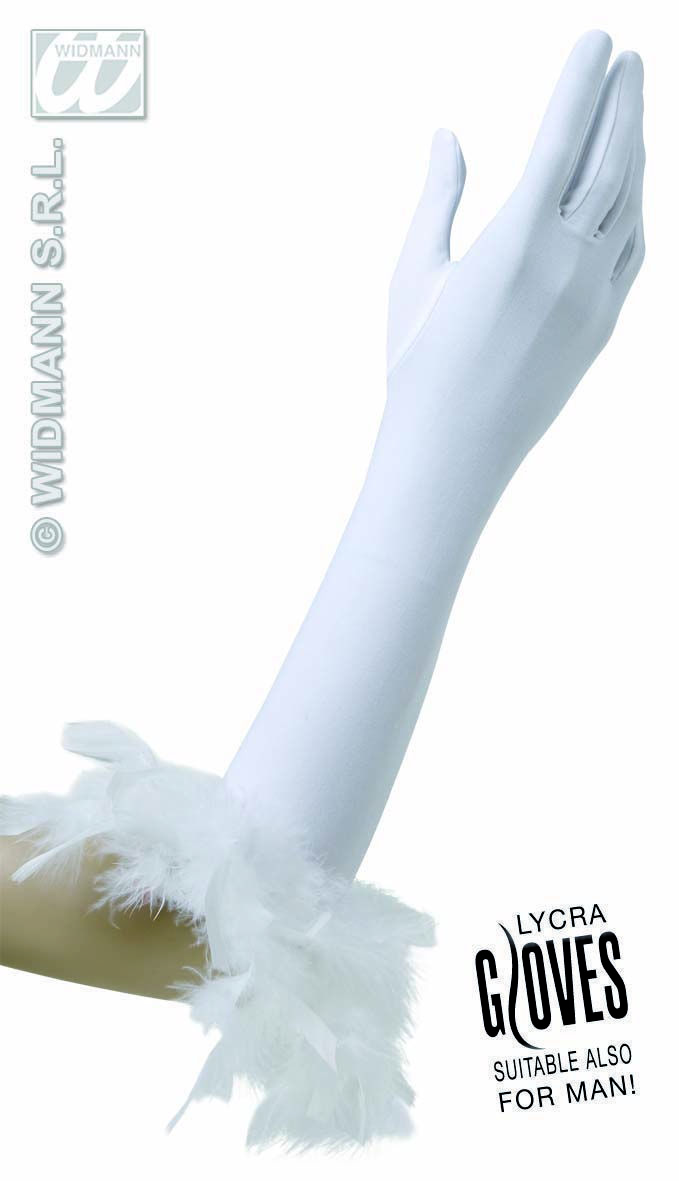 Handschoenen met veren wit 37cm