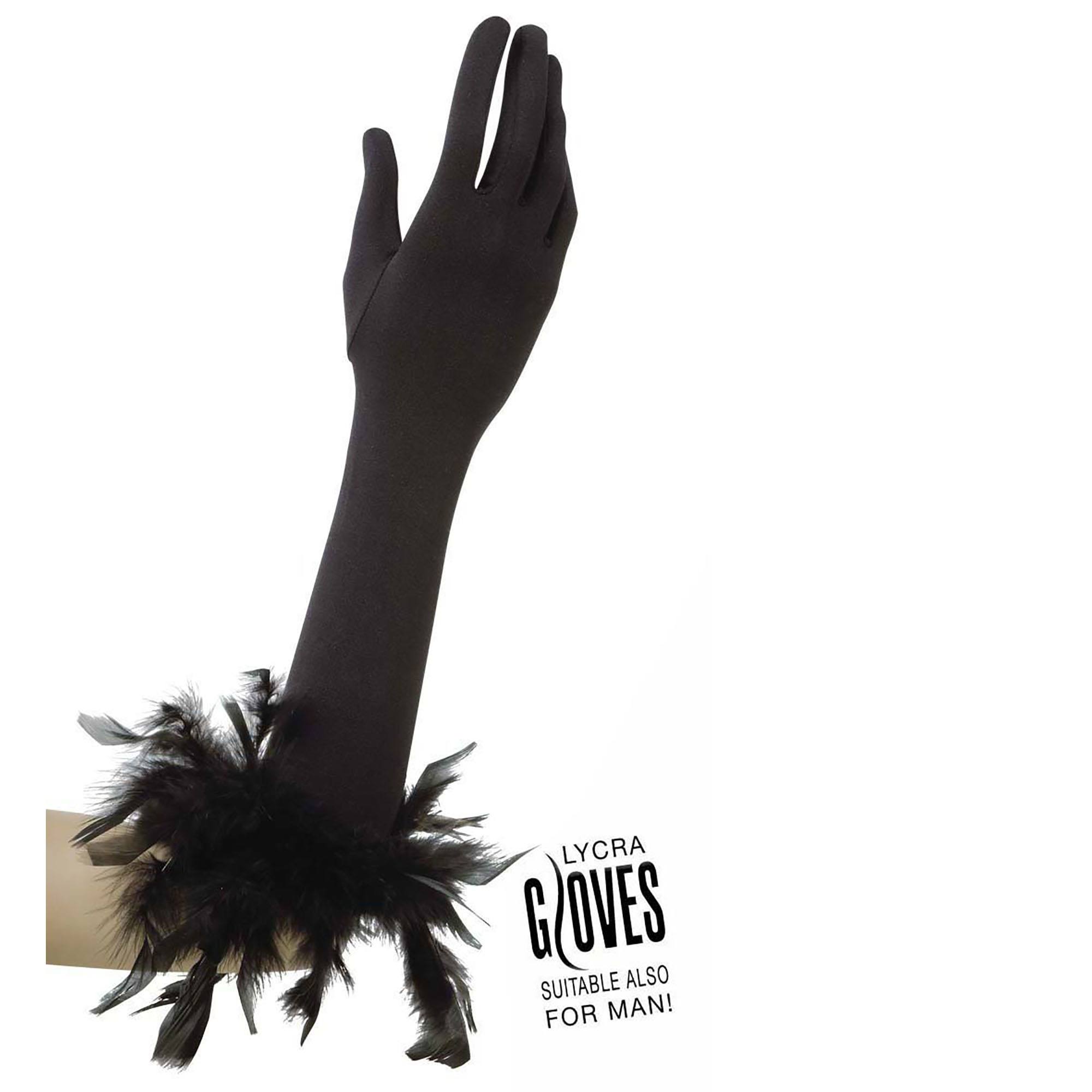 Handschoenen met veren zwart 37cm