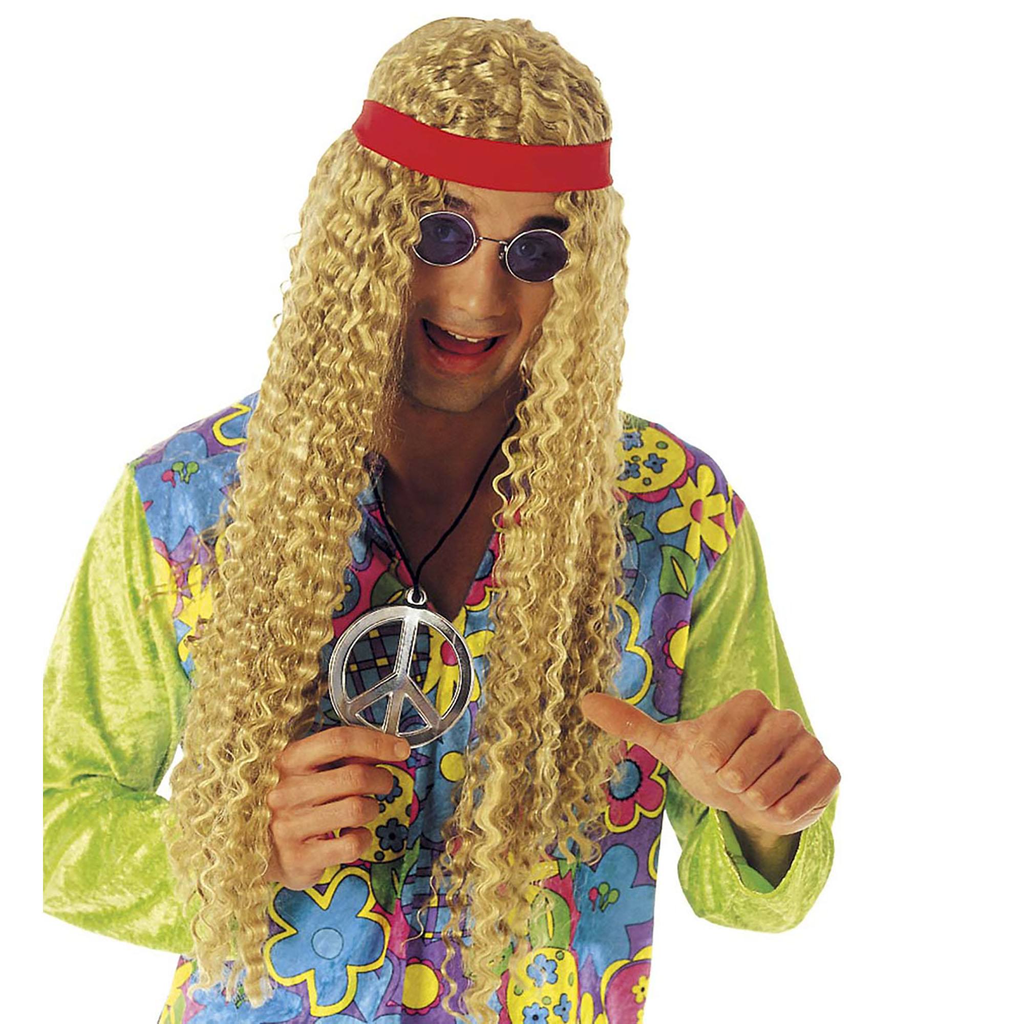 Hippie pruik met hoofdband blond lang haar