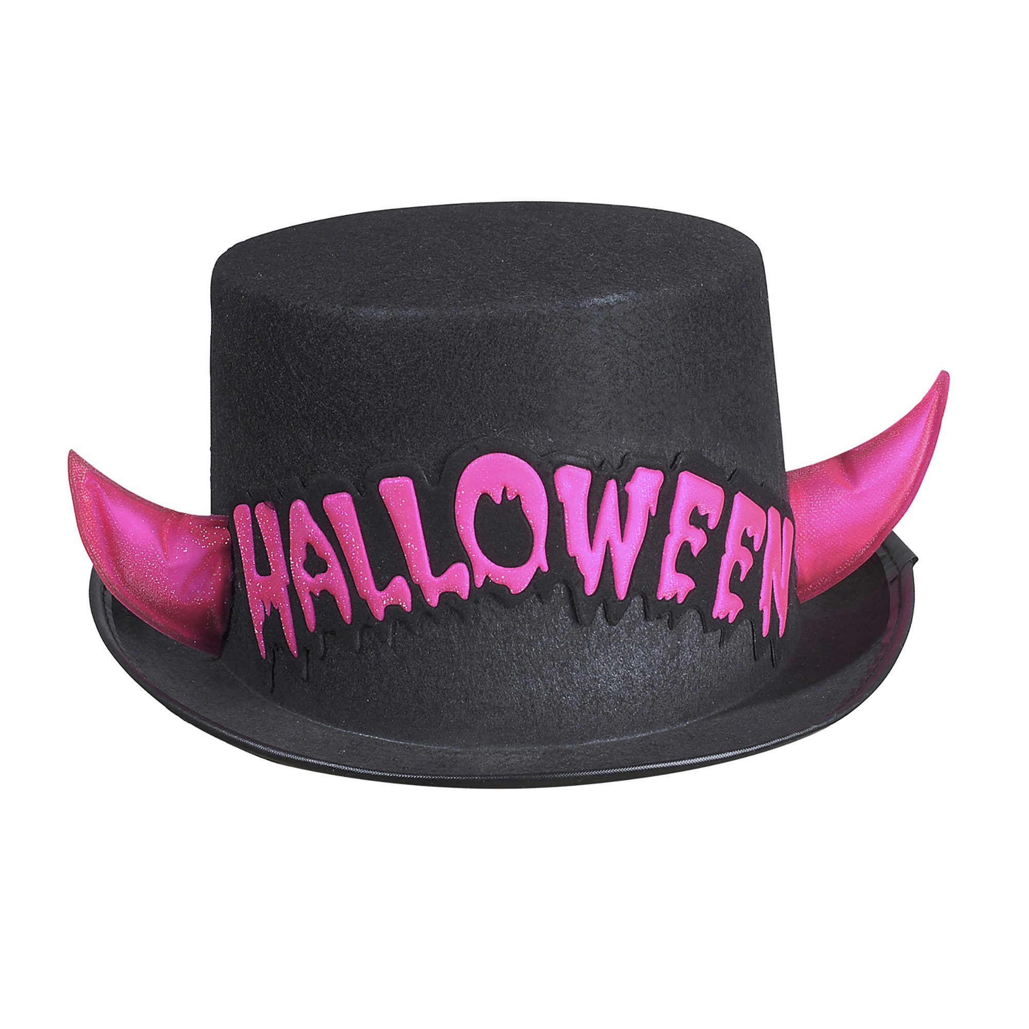 Hoge hoed halloween met roze spiegelende hoorntjes