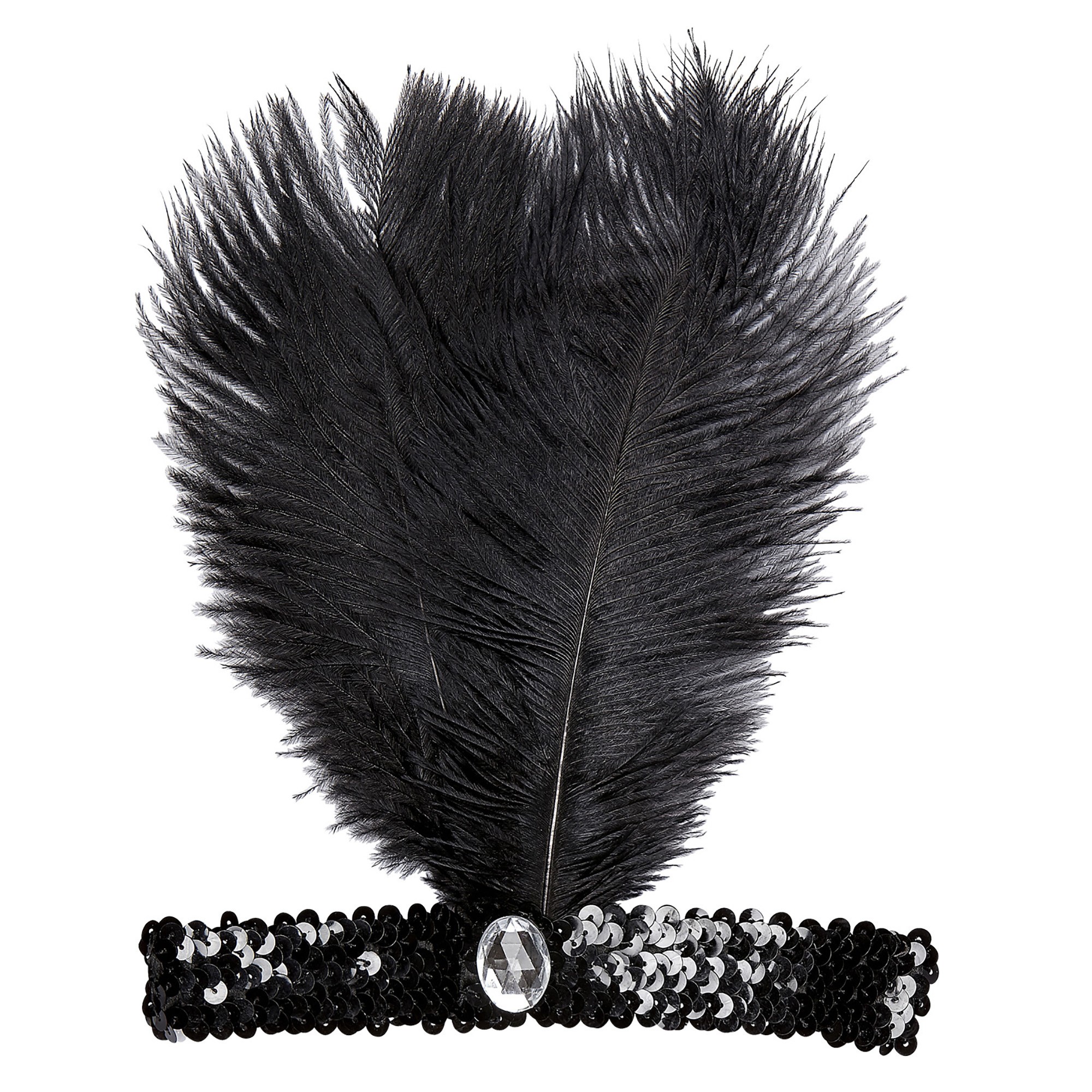 Hoofdband zwart met marabou en edelsteen