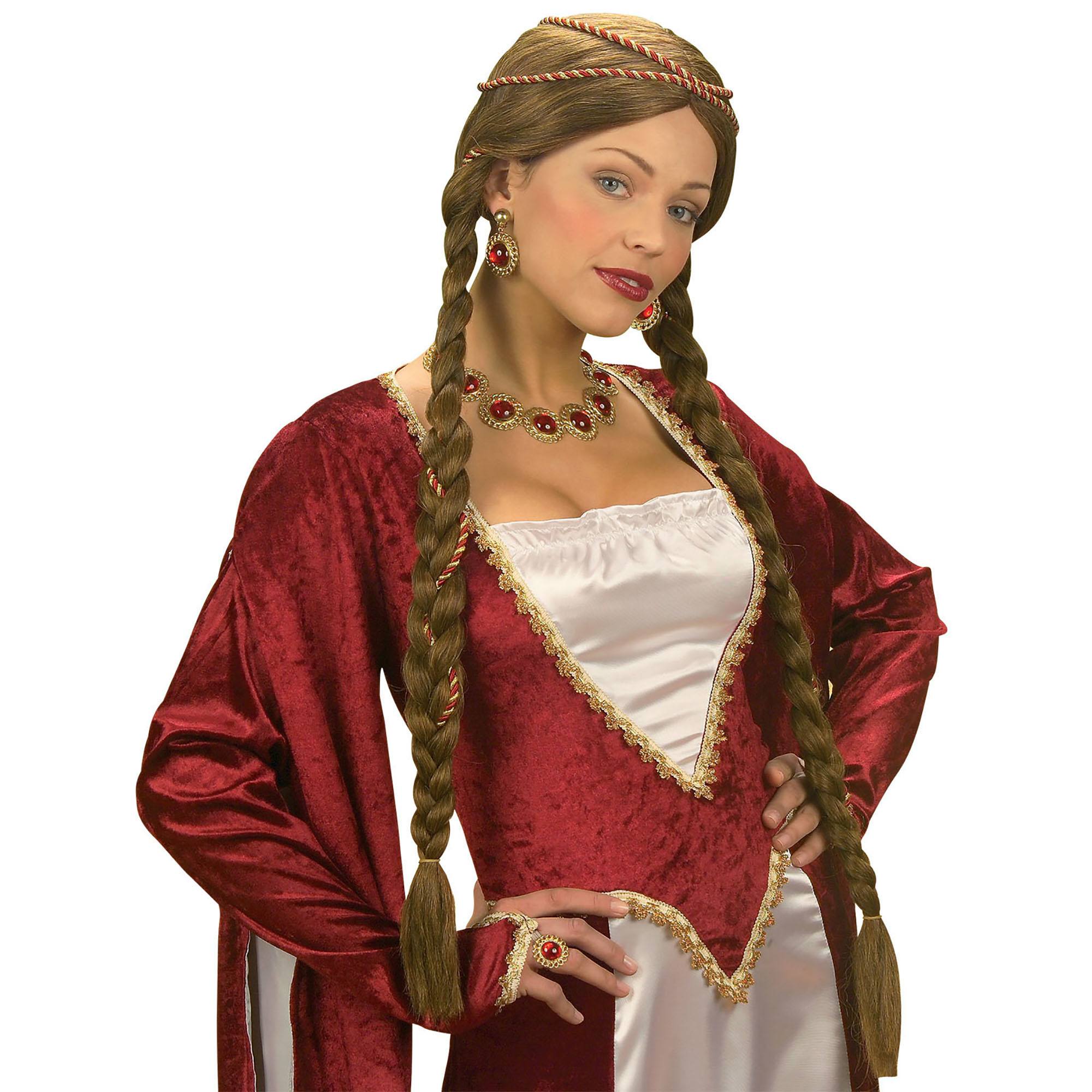 Pruik middeleeuwse koningin bruin