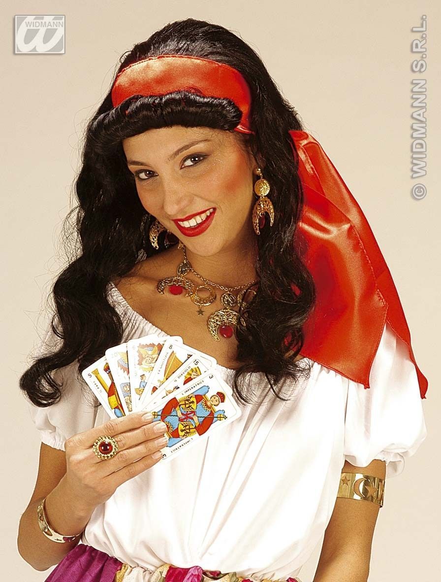 Pruik zigeunerin Met hoofdband rood roma