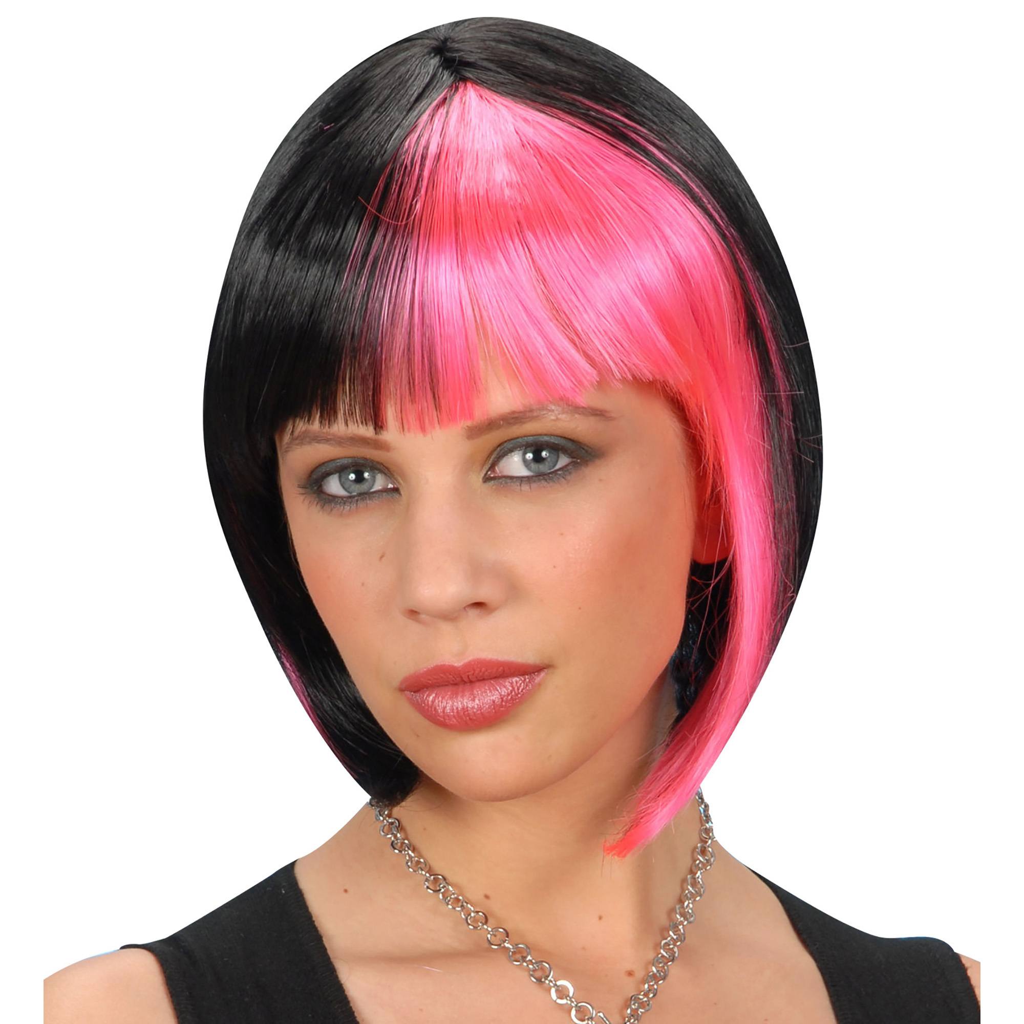 Pruik zoey zwart met roze highlights