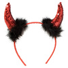 Rode duivelhoorn pailletten met marabou diadeem