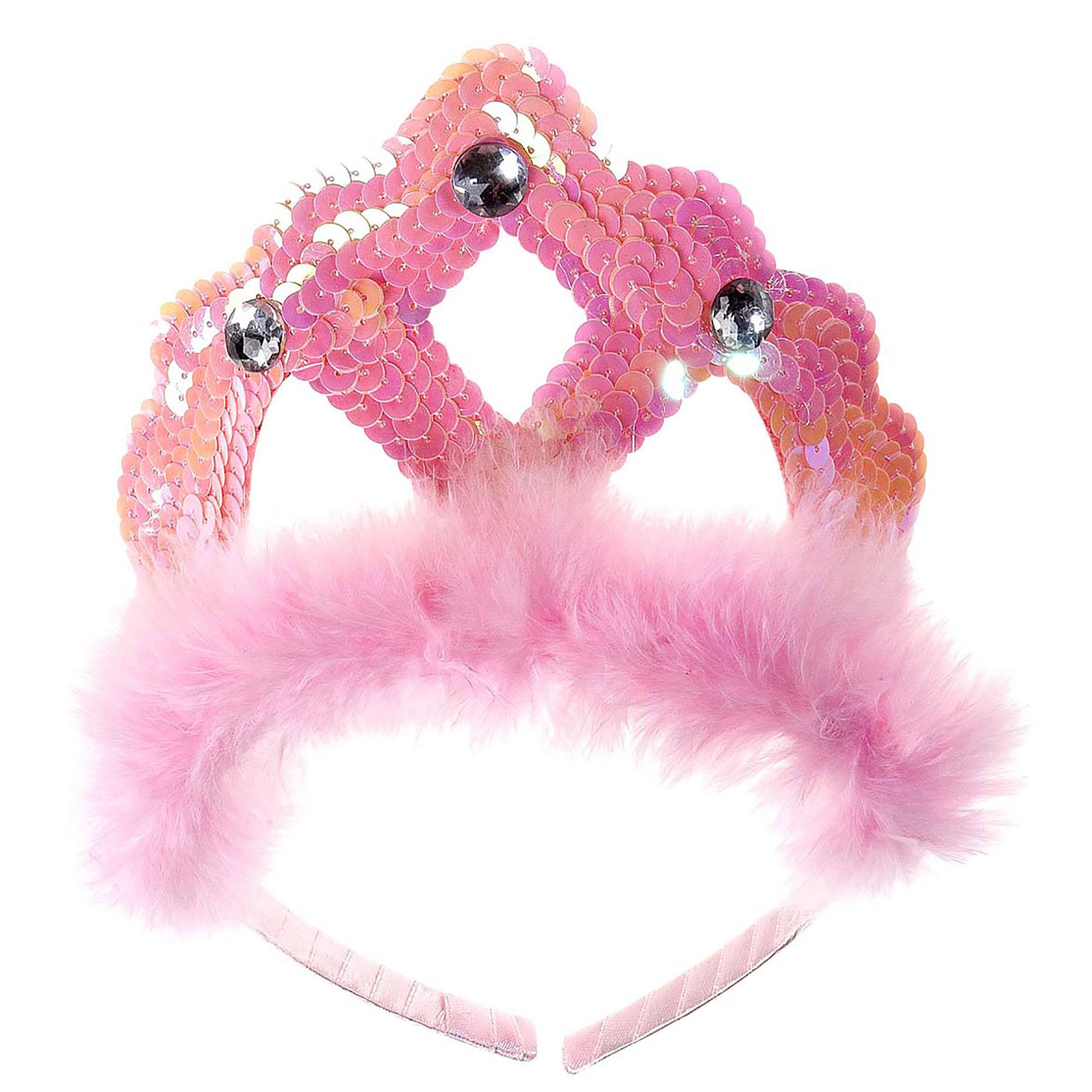 Tiara Roze Pailletten Met Marabou En 3 Stenen