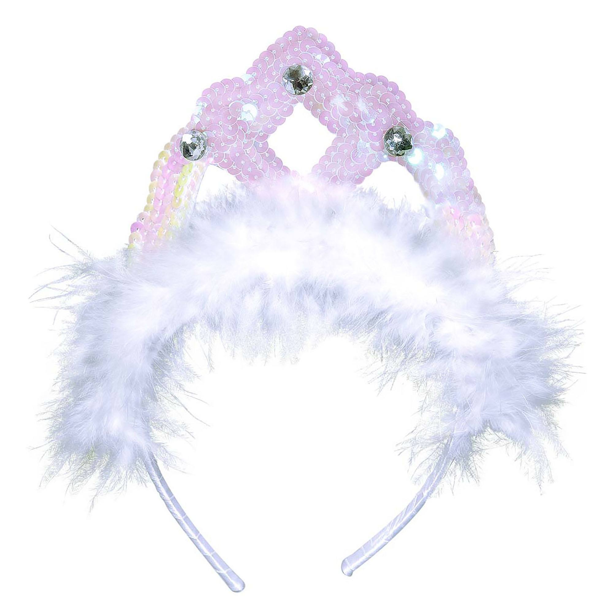 Tiara Wit Pailletten Met Marabou En 3 Stenen