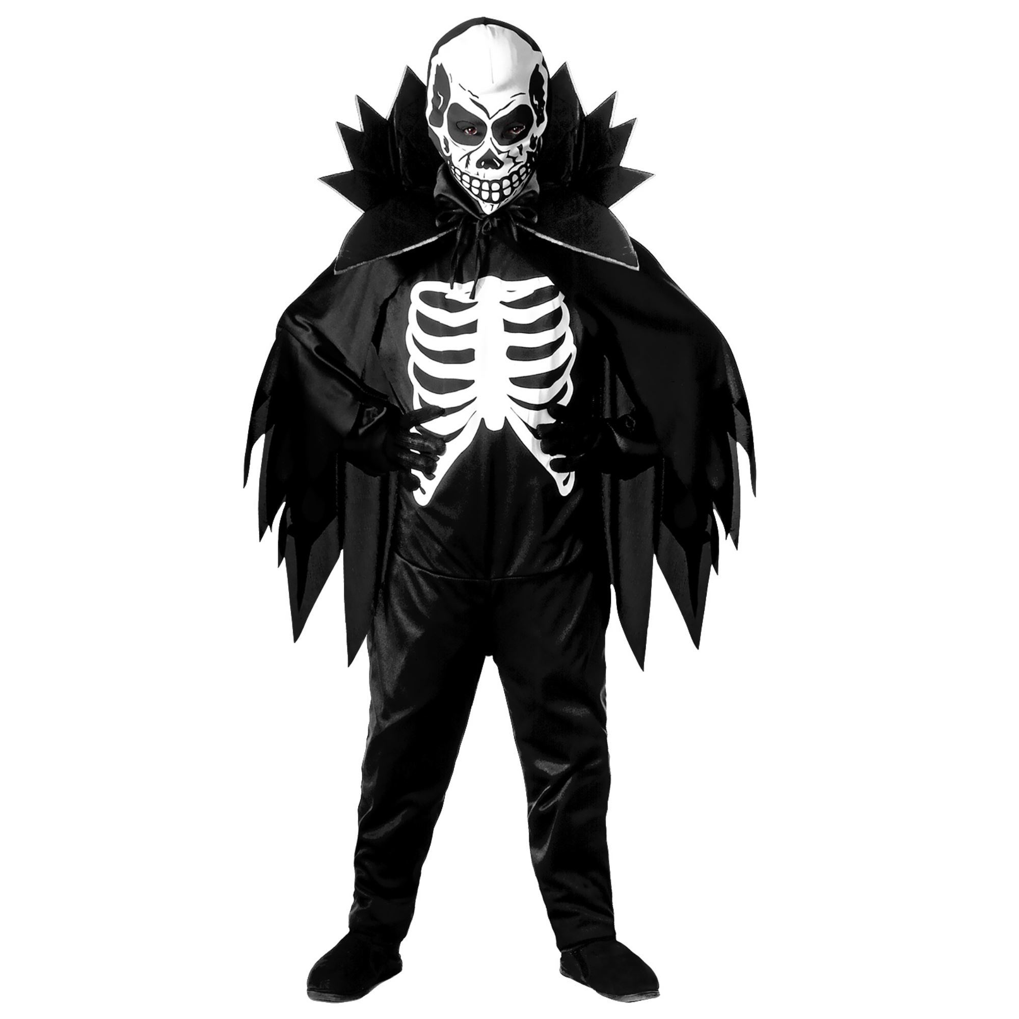 afschrikkend skelet kostuum zwart met geraamte kind