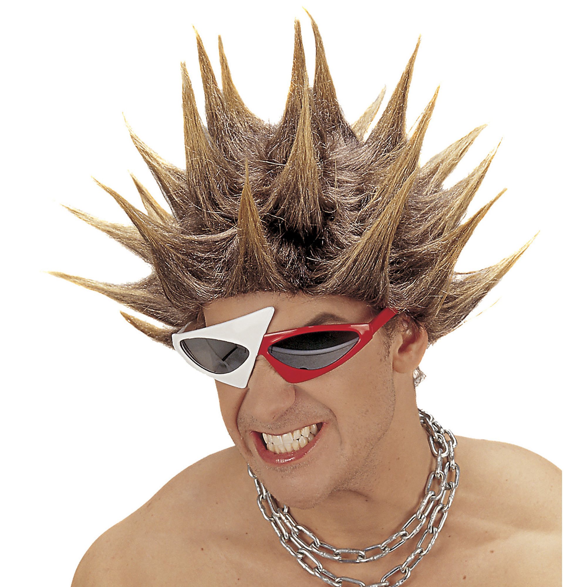Blonde techno pruik met spikes voor een unieke stijlvolle look op elk themafeest
