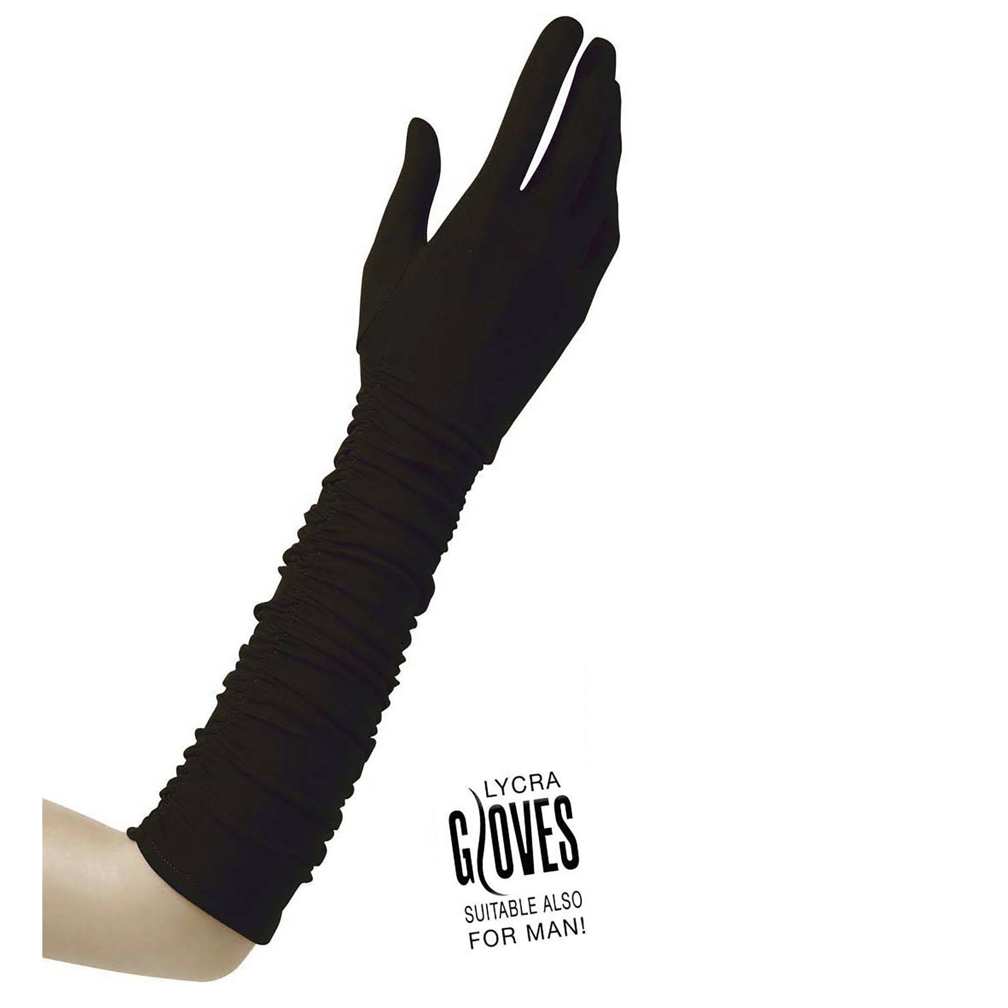 handschoenen plisse lycra, zwart 37cm