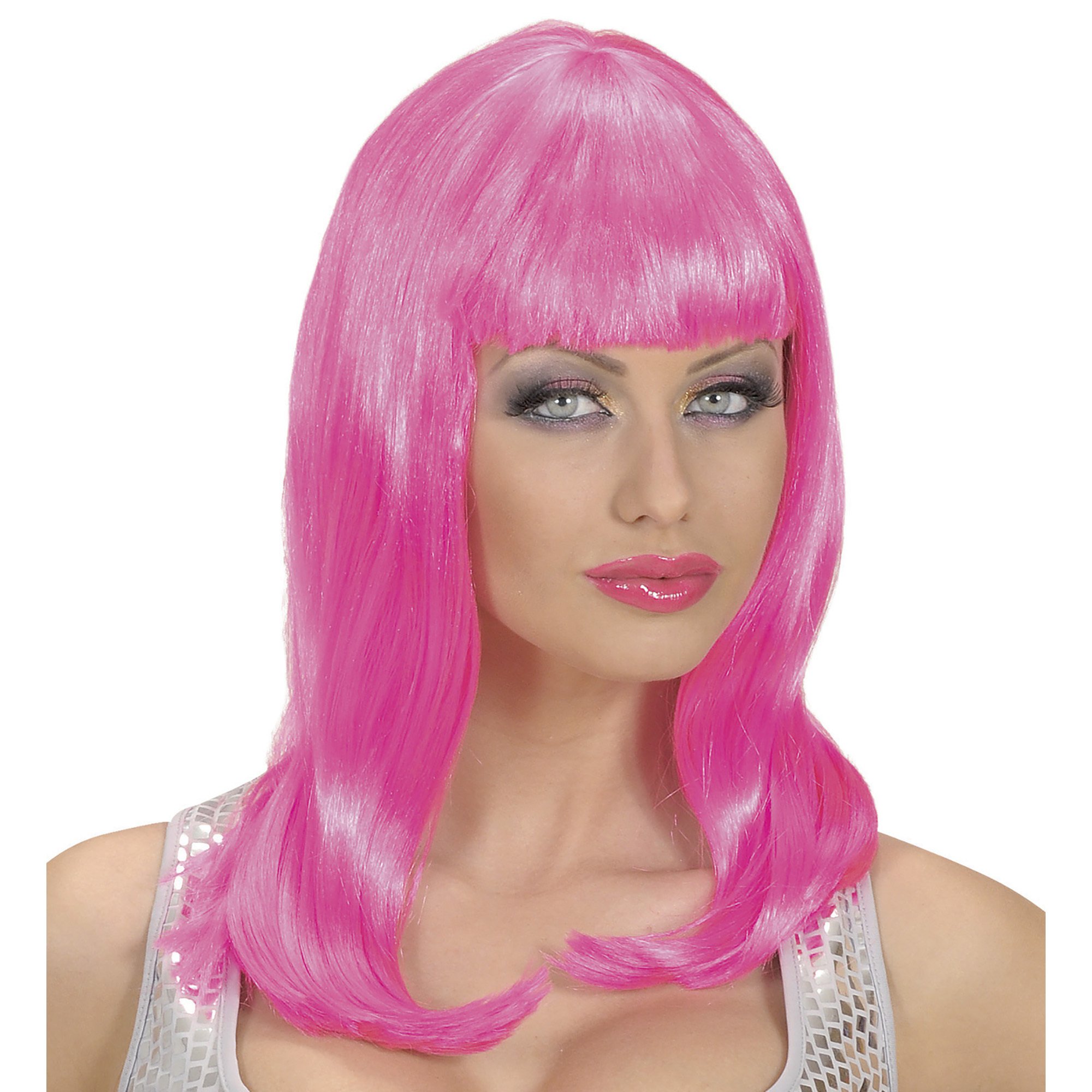 Party pruik lang haar roze trendy