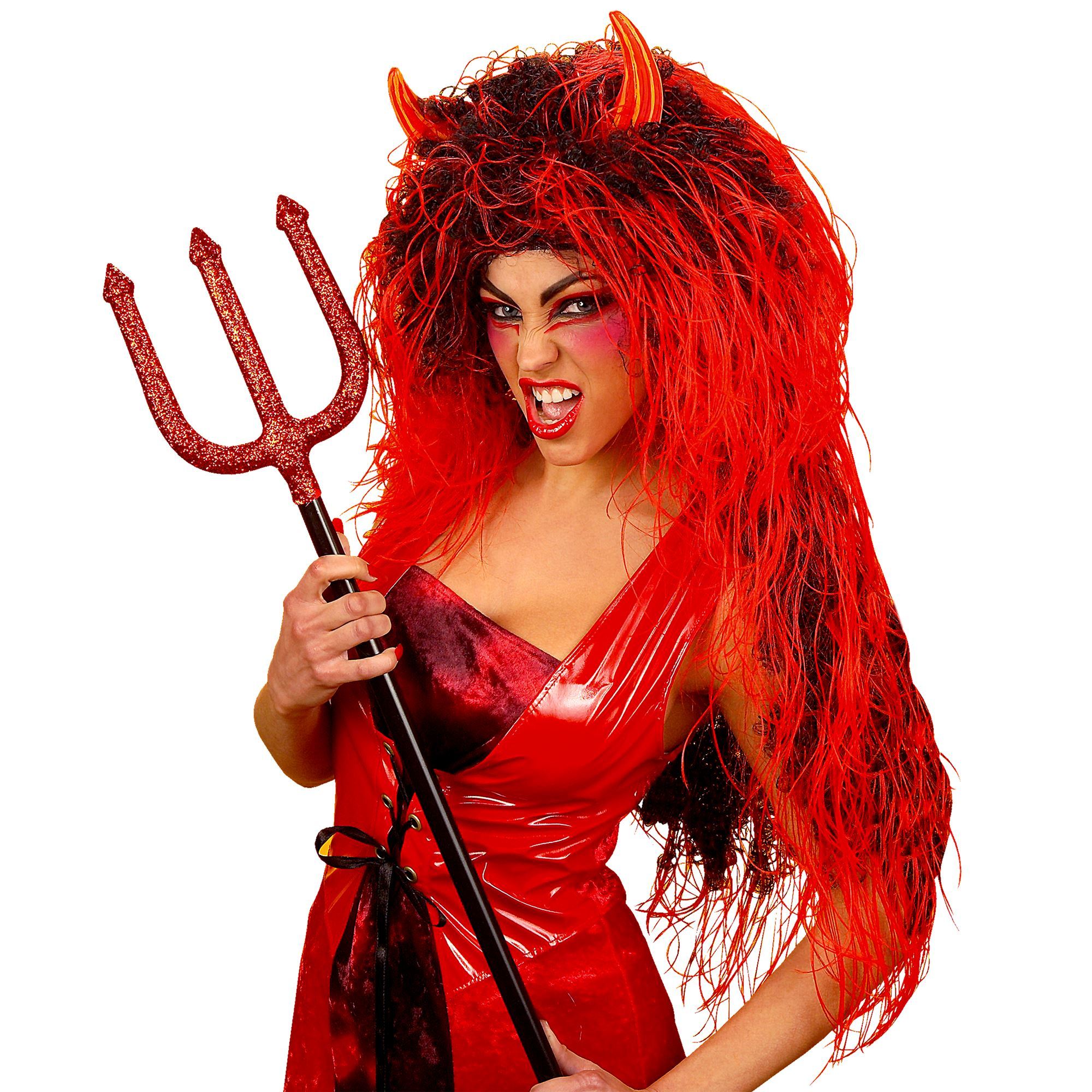 pruik duivel extra lang haar rood