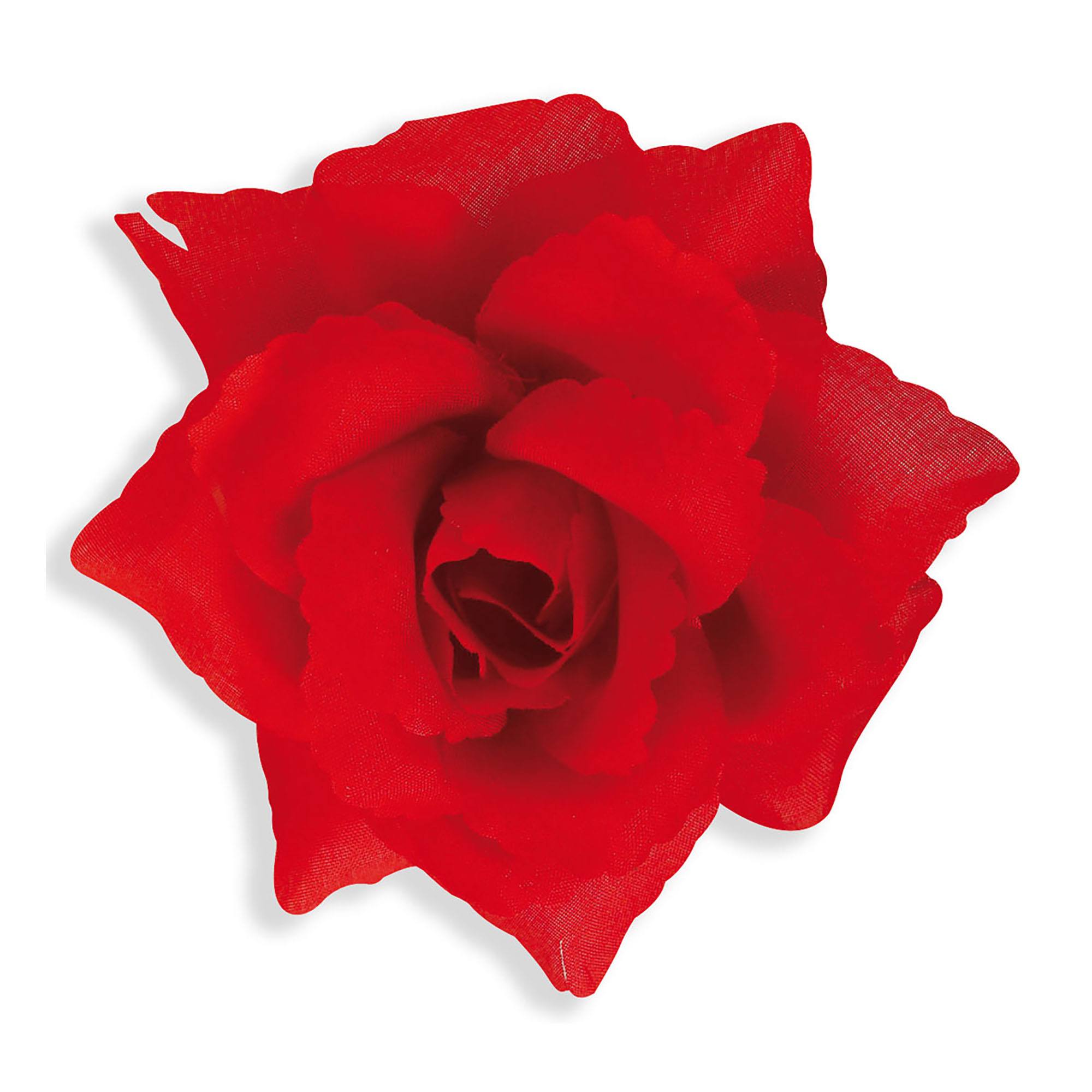 Rode roos haarclip 10 cm laat je stralen op verkleedfeestjes