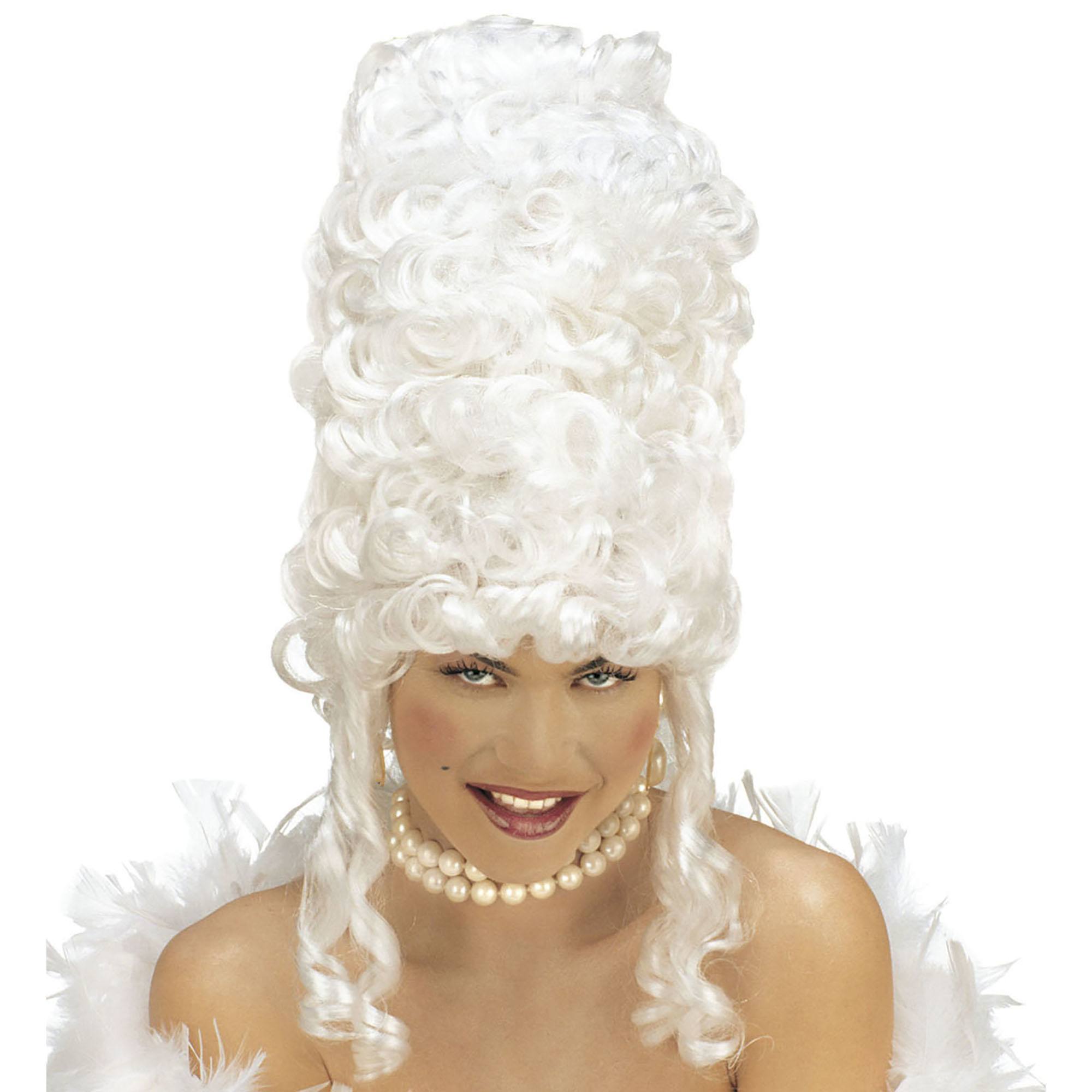 Stap in de wereld van koninklijke elegantie met onze Hoge Witte barok Pruik geïnspireerd door Marie Antoinette