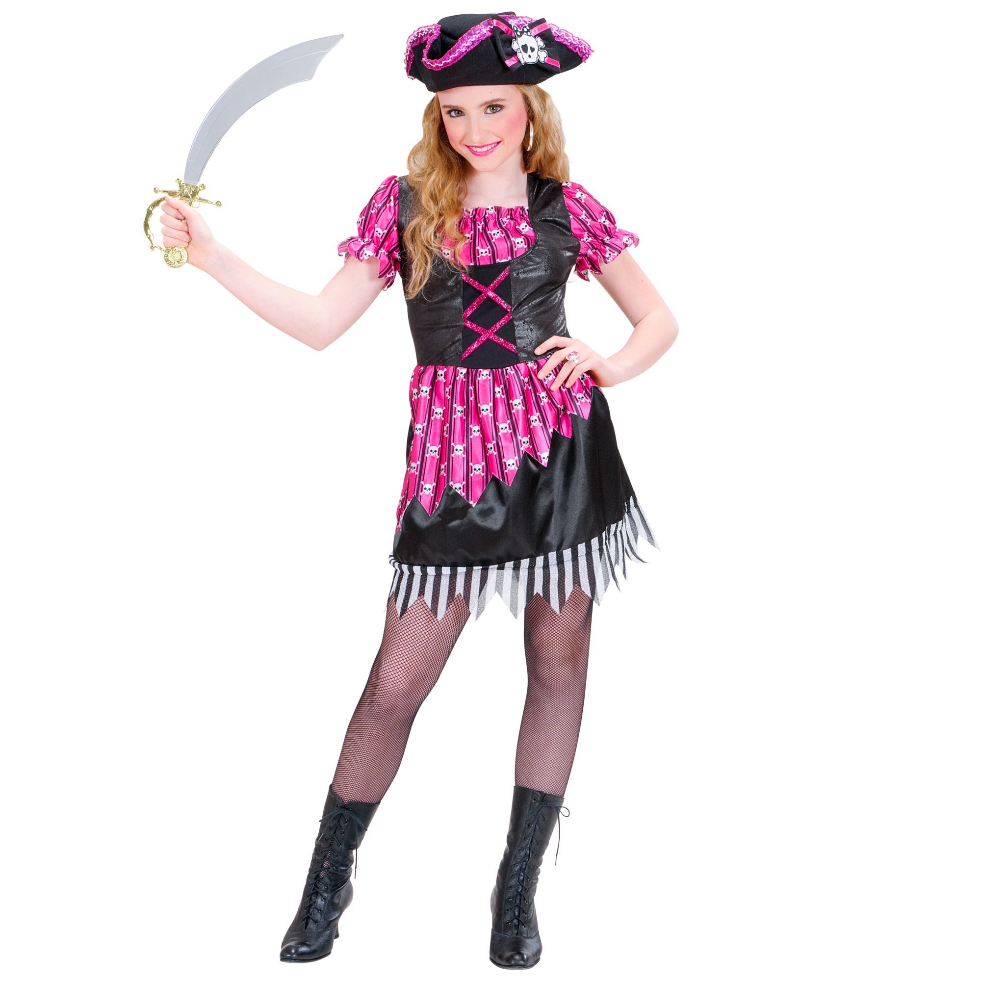 Stijlvol piraten meisjes kostuum  zwart roze