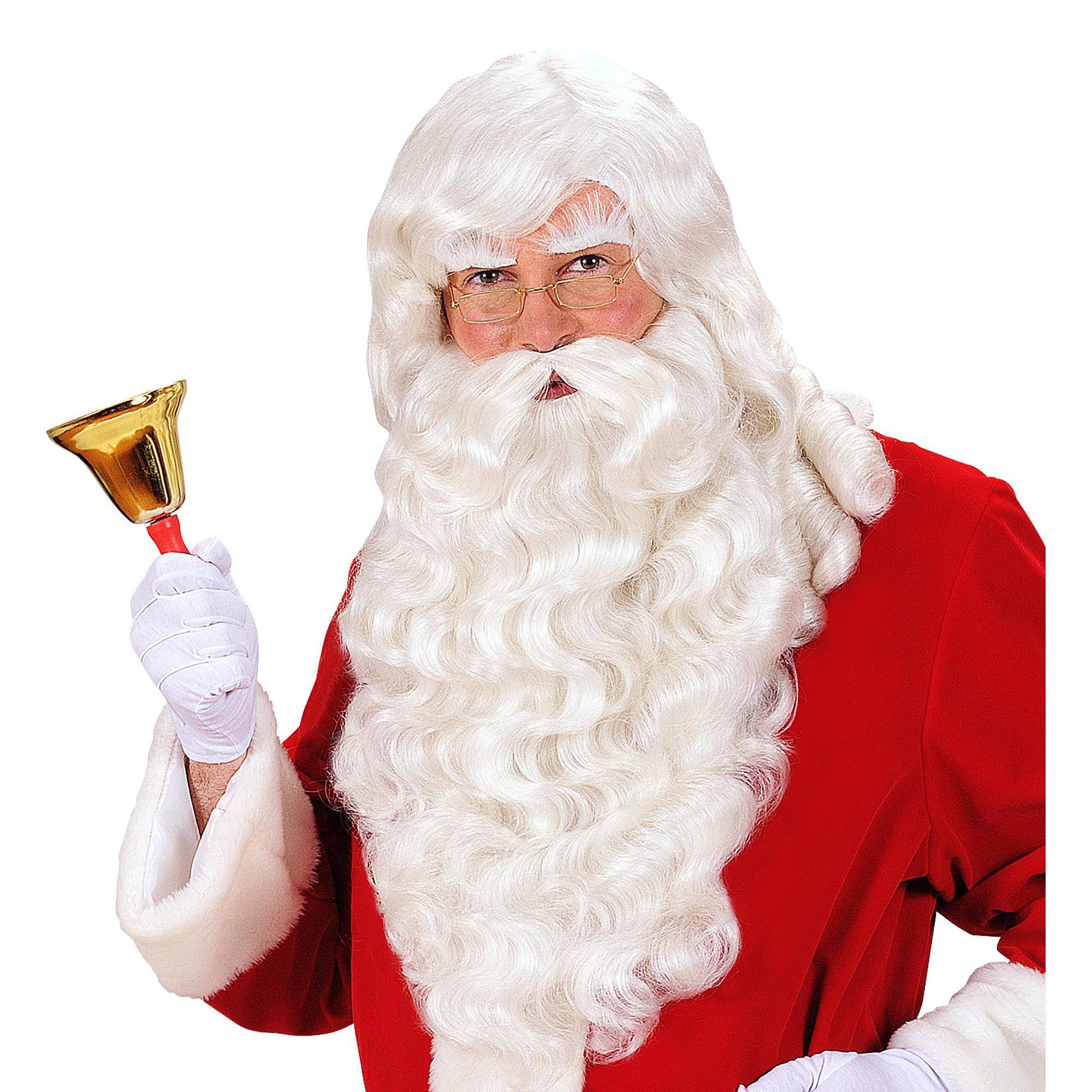 Witte pruik kerstman met baard snor wenkbrauwen luxe uitvoering