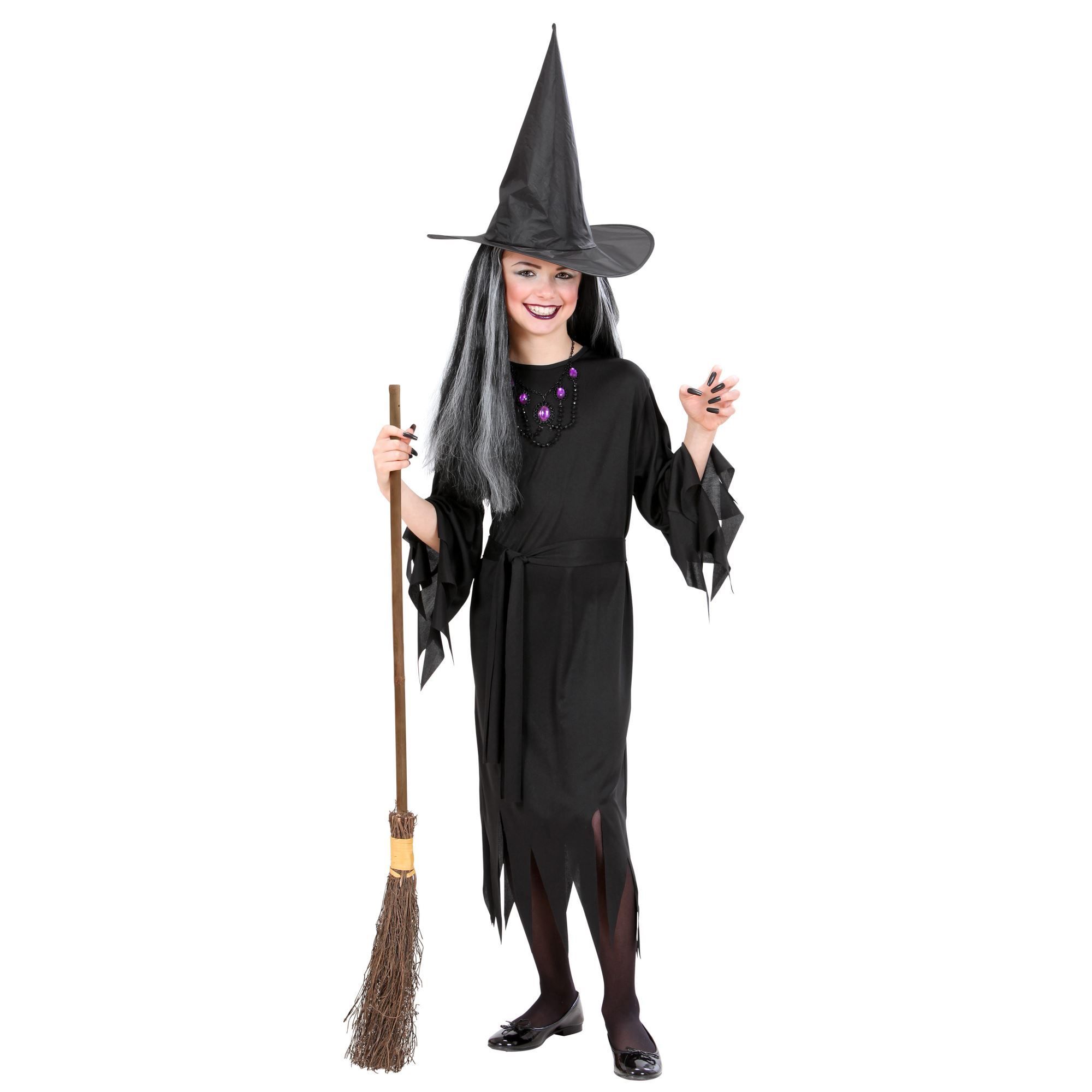 Zwarte heksen jurk meisje en heksenhoed