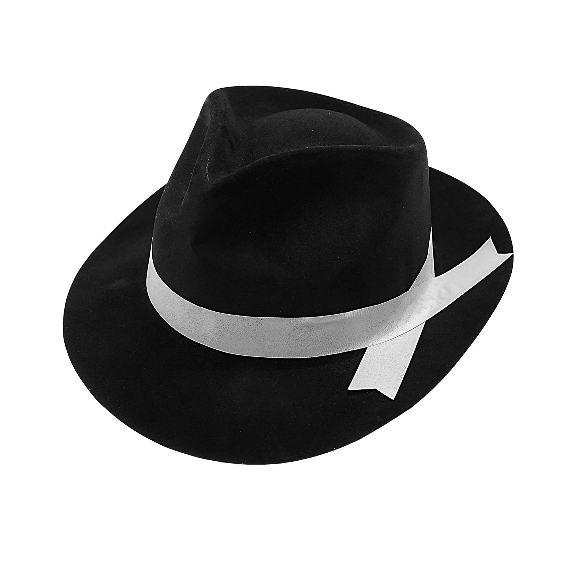 Gangster hoed fluweel zwart met band