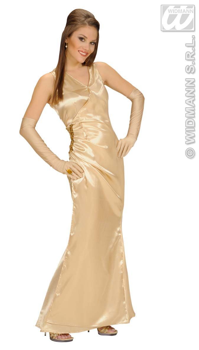 glamour jurk , avond jurk goud satijn