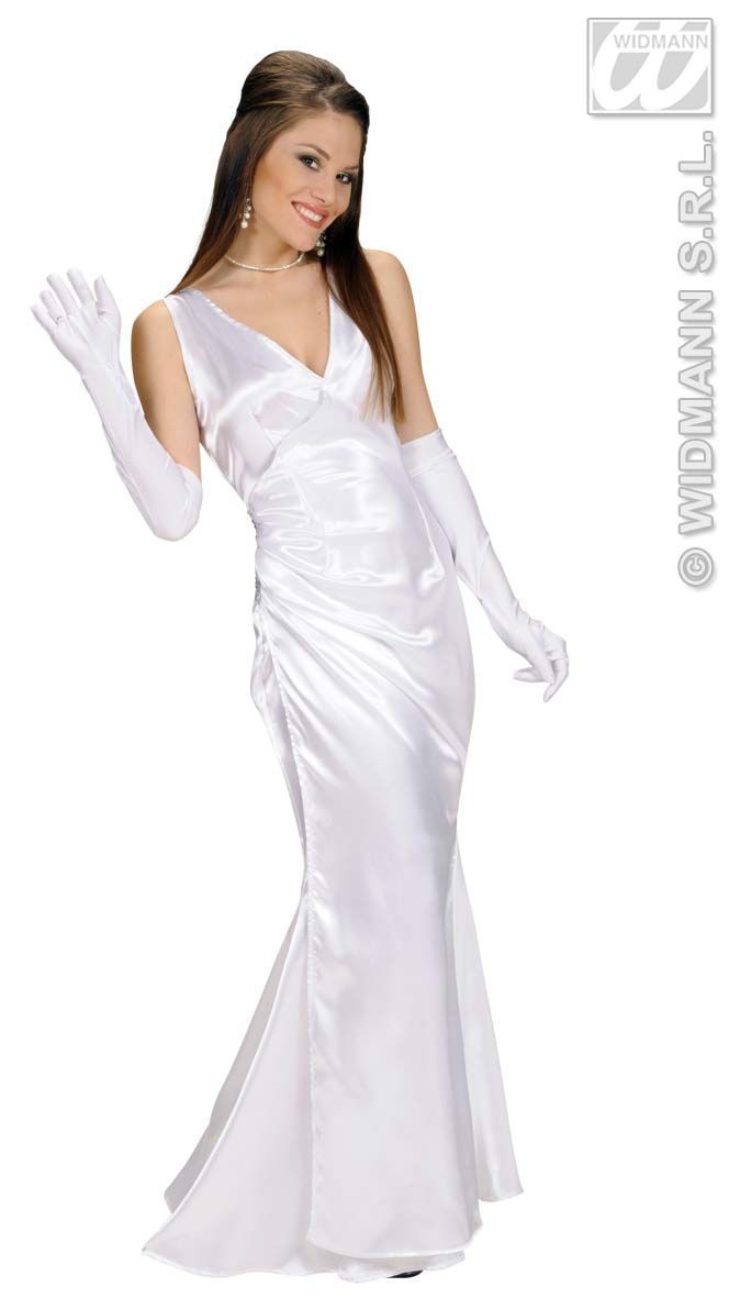 glamour jurk , avondjurk wit satijn