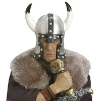 Helm barbaar met hoorn latex zilver Helm barbaar met hoorn latex zilver