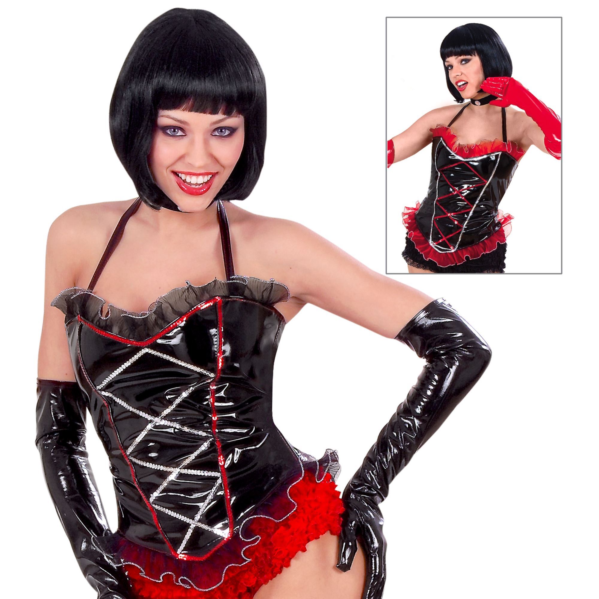 corset vinyl  dame zwart rood