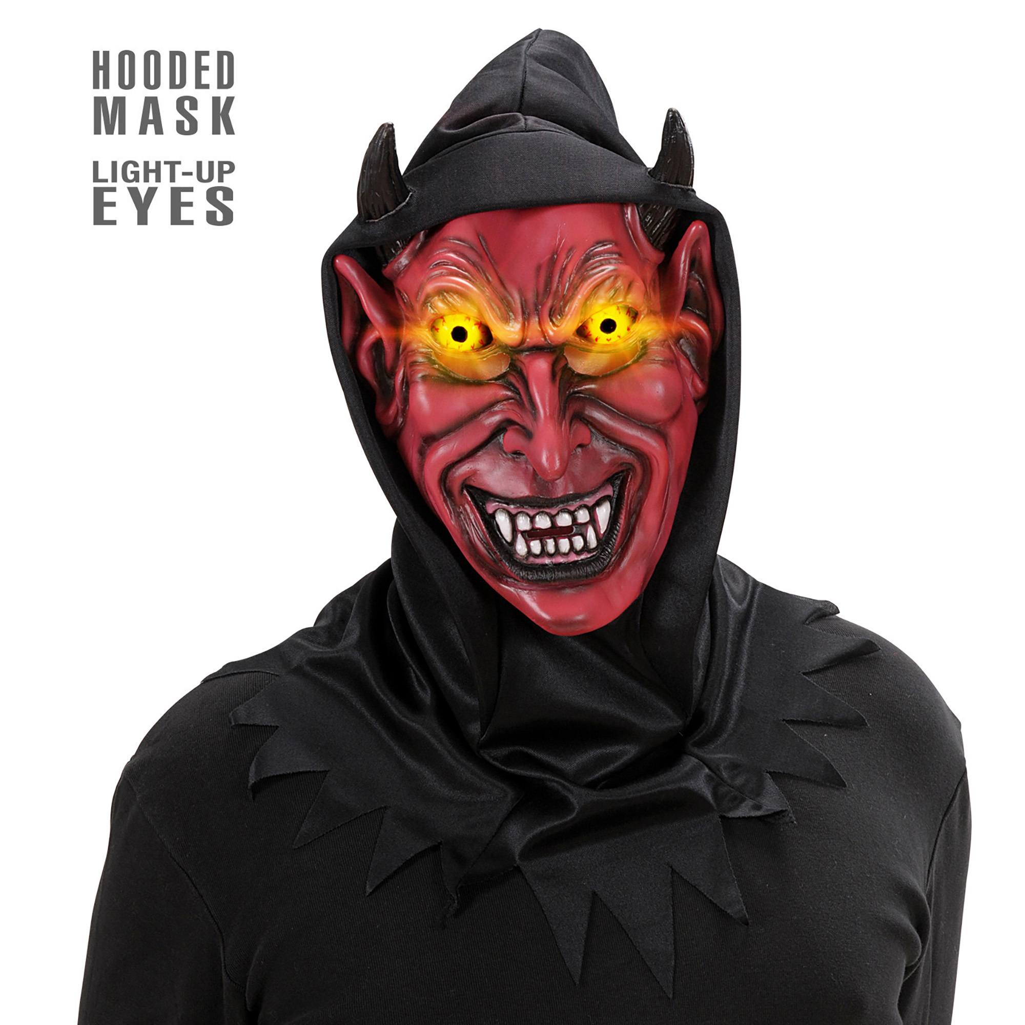duivelmasker rood met kap en lichtgevende ogen