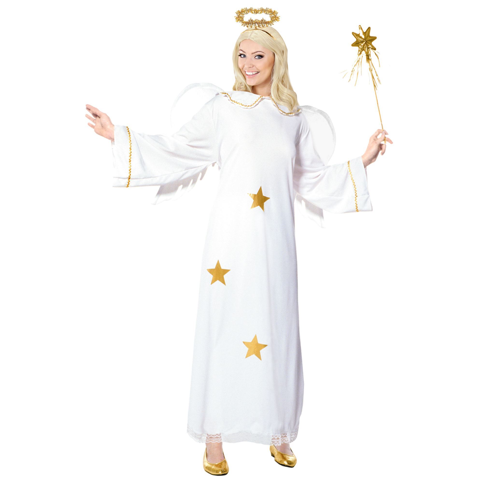 Engel kostuum volwassen wit met sterren