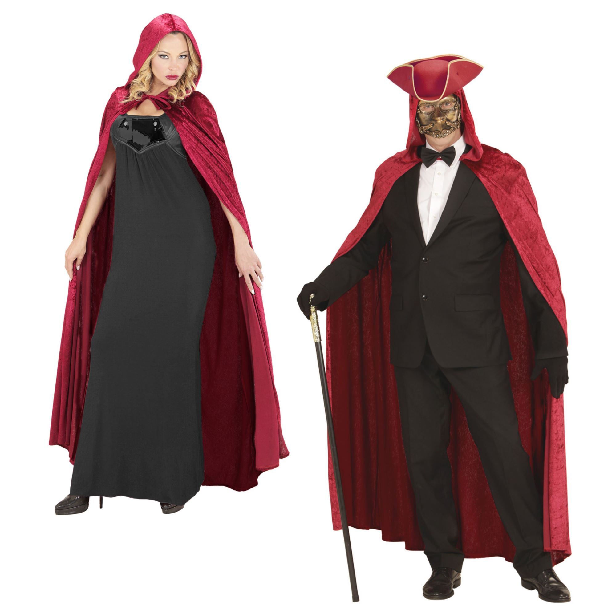 fluwele cape met cappuchon rood 150cm