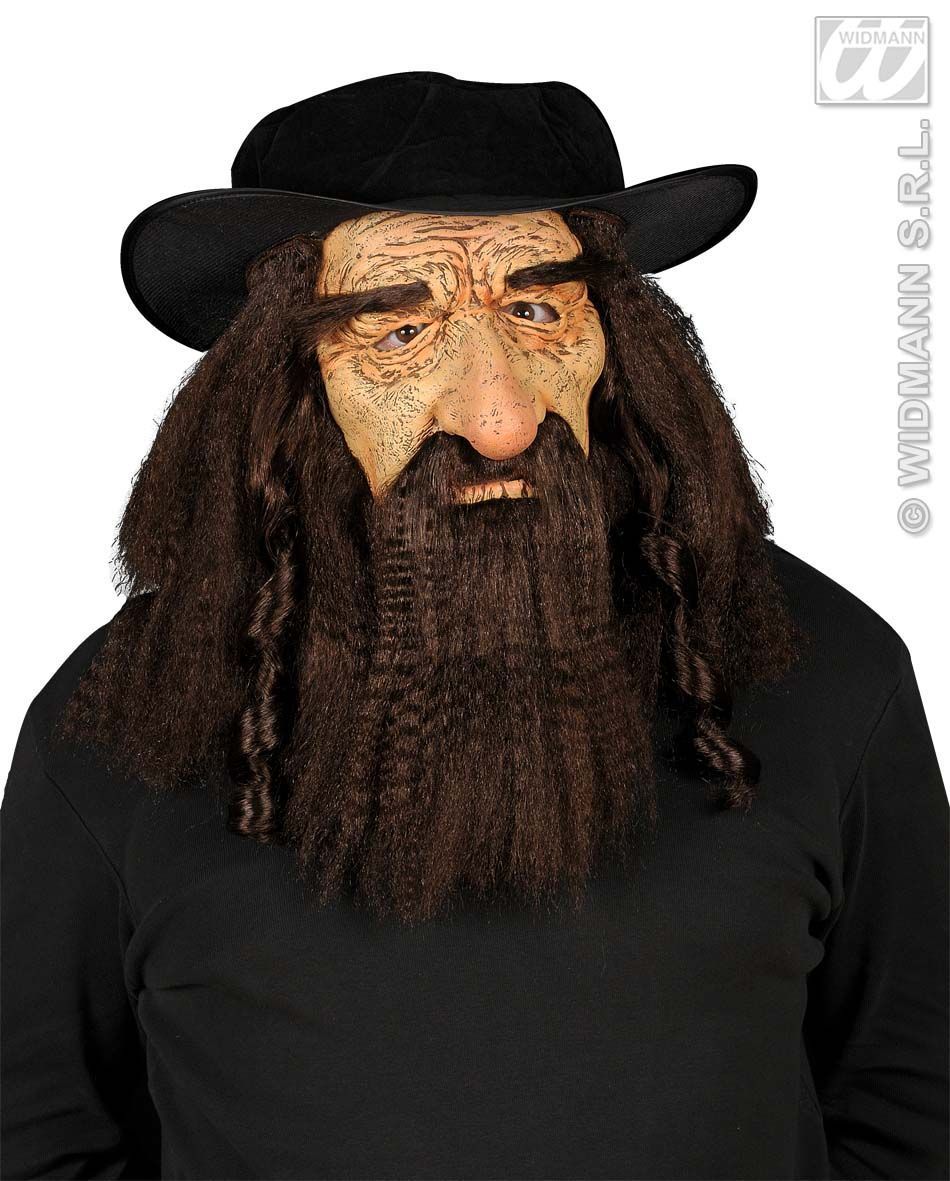 masker rabbijn met snor haar en hoed