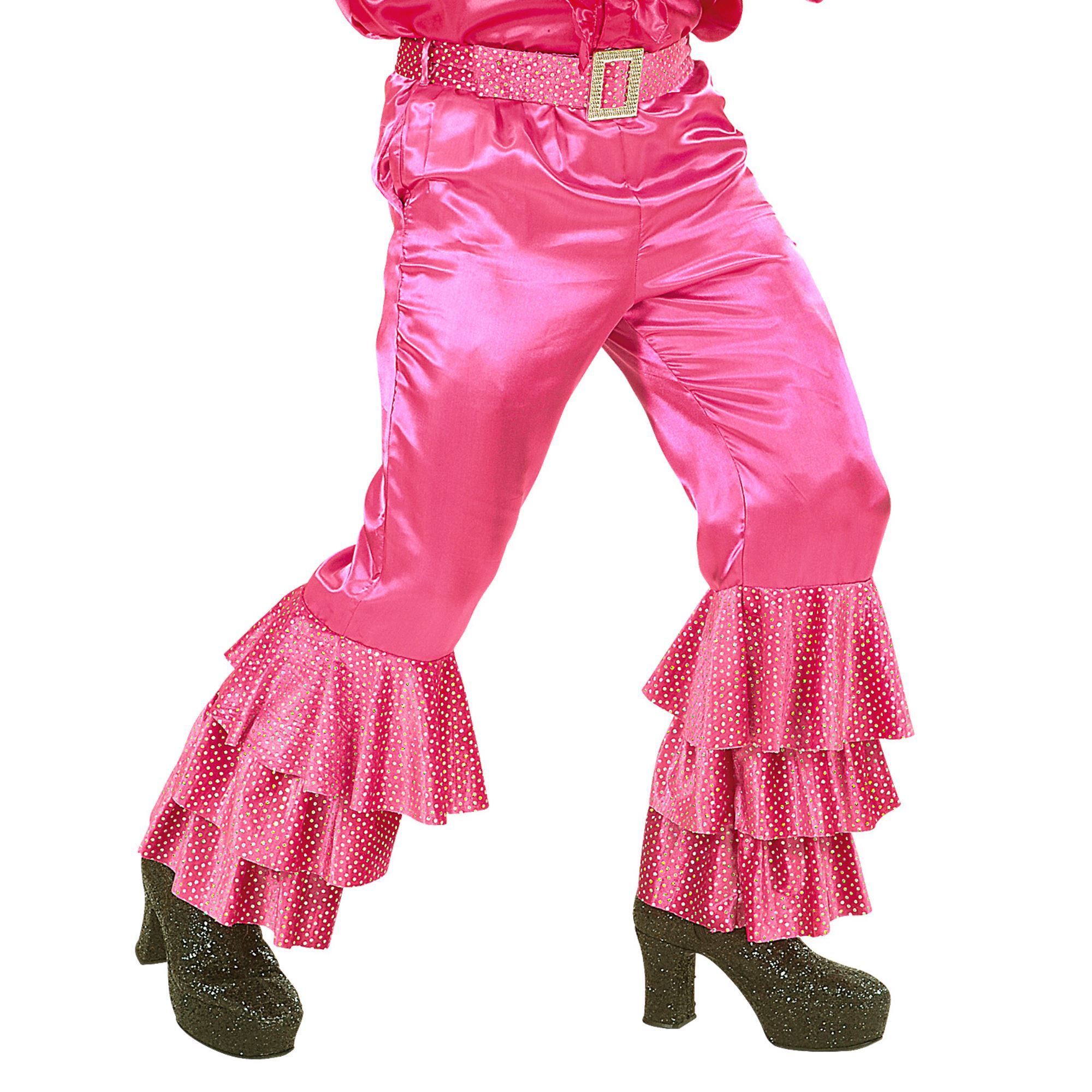roze disco broek heren met pailetten en riem