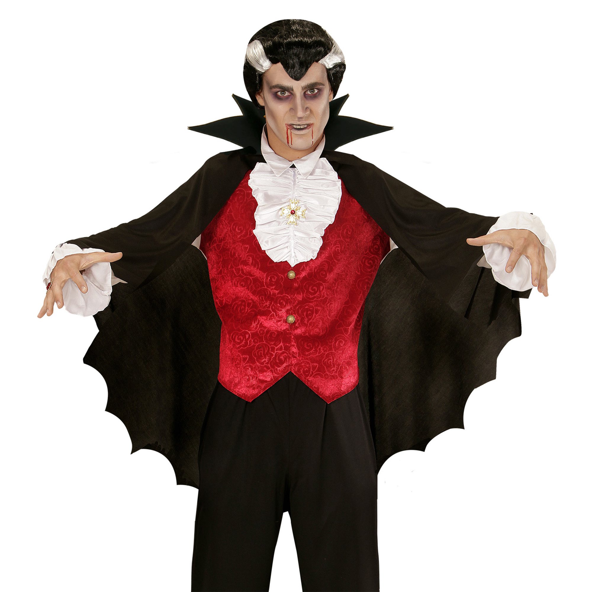 zwarte cape vampier 100cm met opstaande kraag
