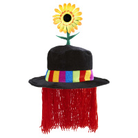 Clownshoed fluweel met zonnebloem en rood haar Clownshoed fluweel met zonnebloem en rood haar