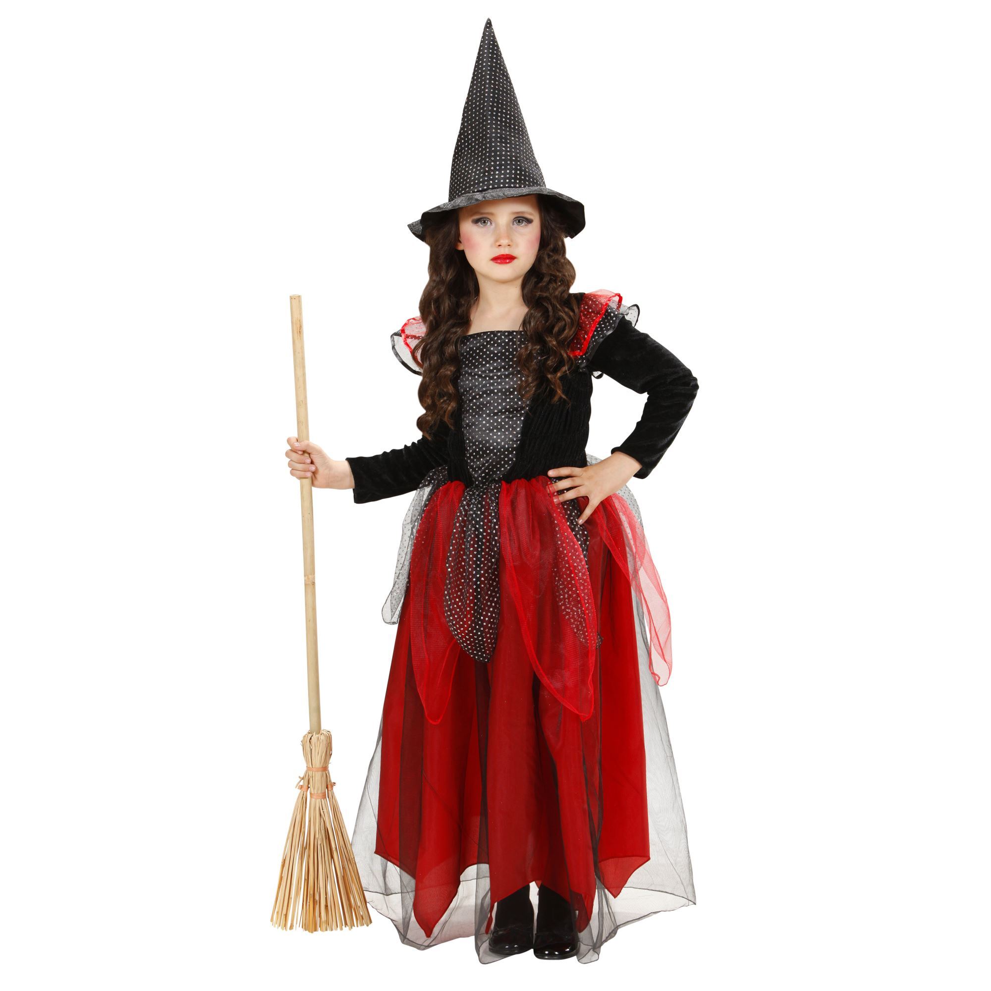 Heks kind zwart met rood heksen jurk