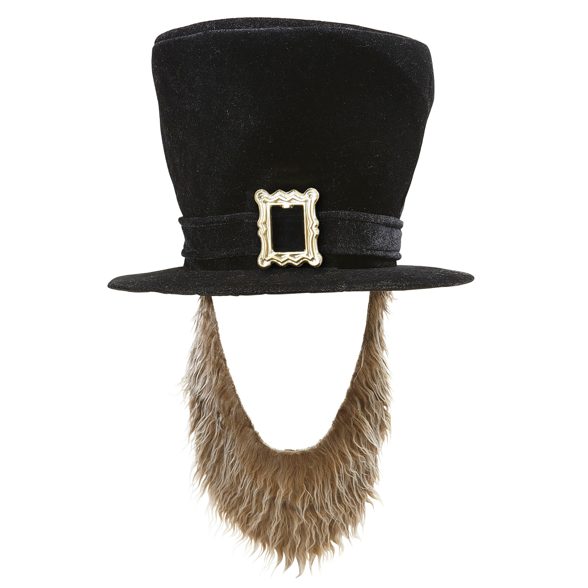 Hoge hoed fluweel zwart met bruine baard
