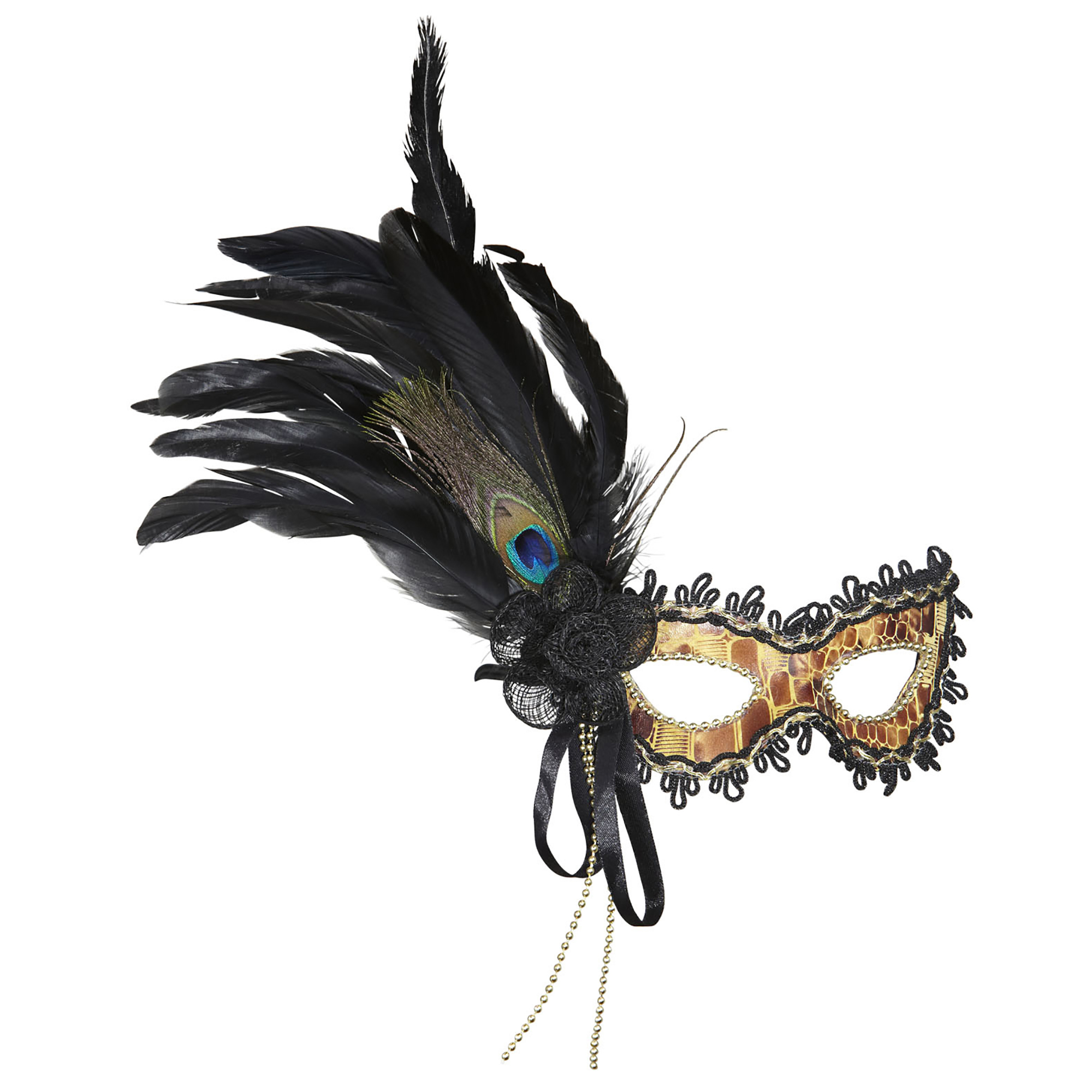 Oogmasker turquoise met veren en decoratie 