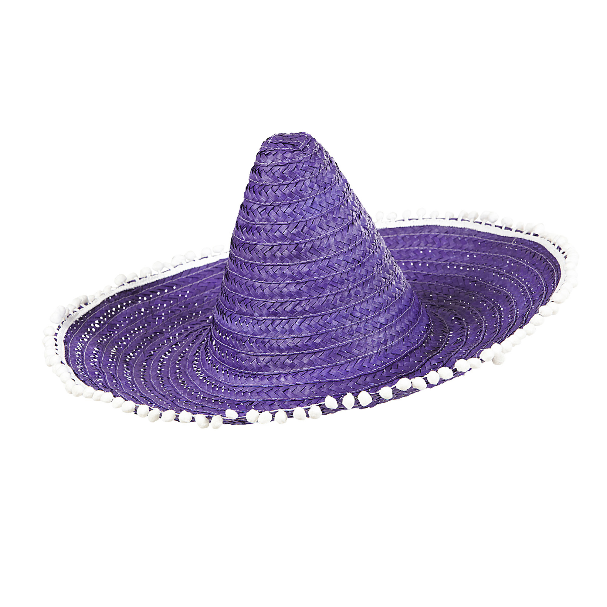 Sombrero blauw met paars 50cm met pom poms