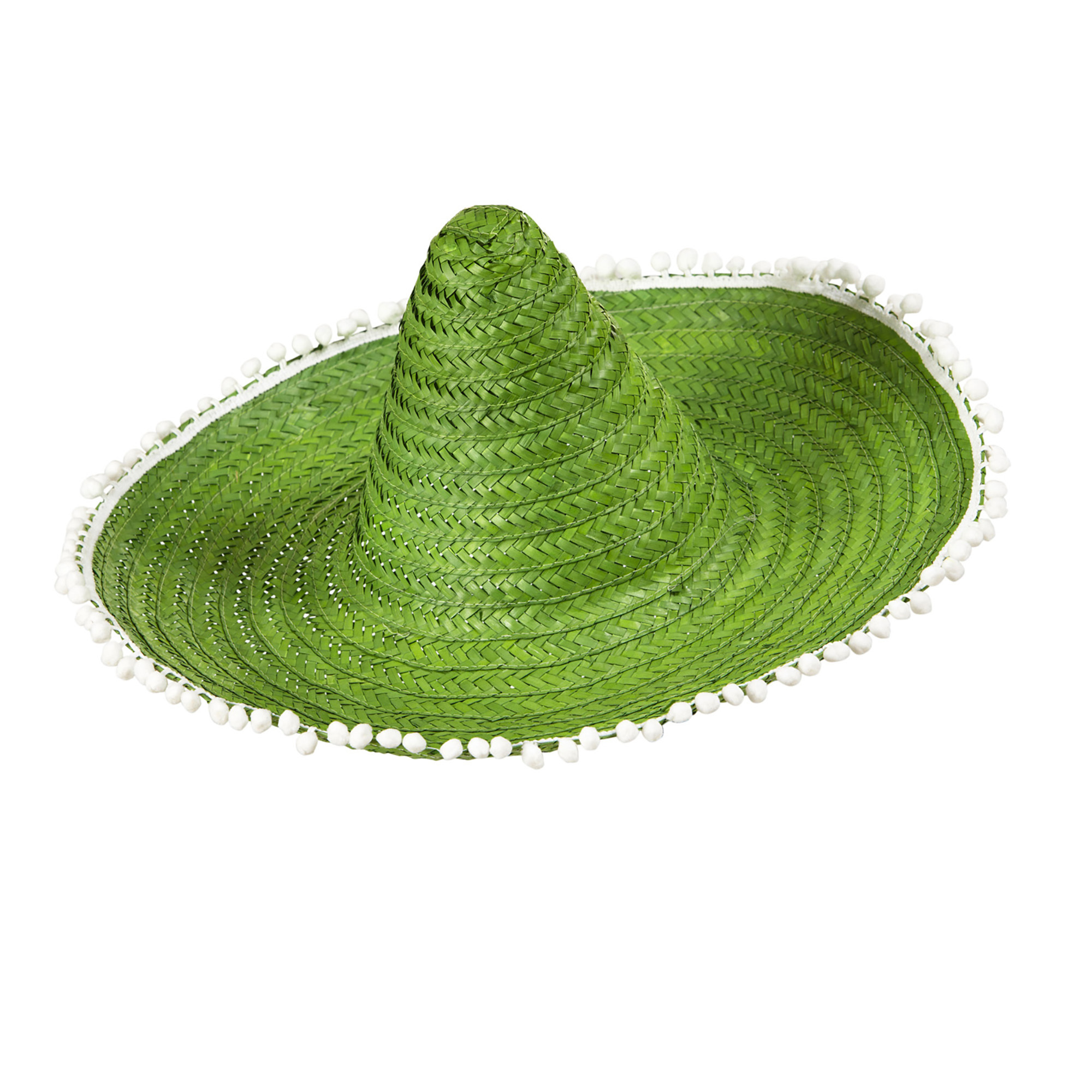 Sombrero groen 50cm met pom poms