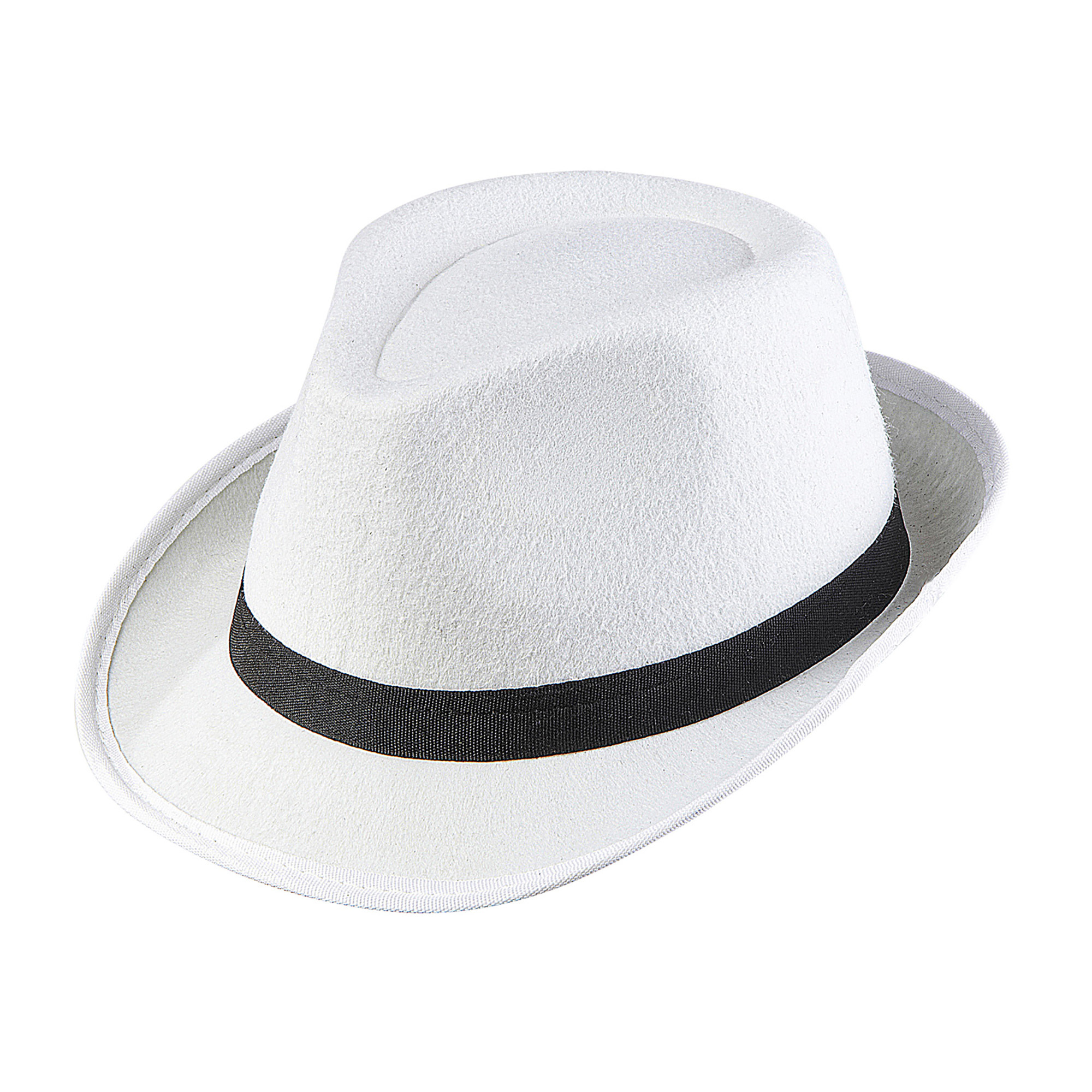 Witte gangster hoed met zwarte rand vilt