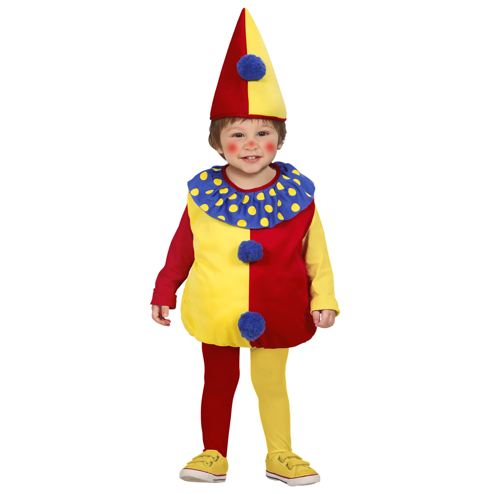 clown jumpsuit met clownshoed kind